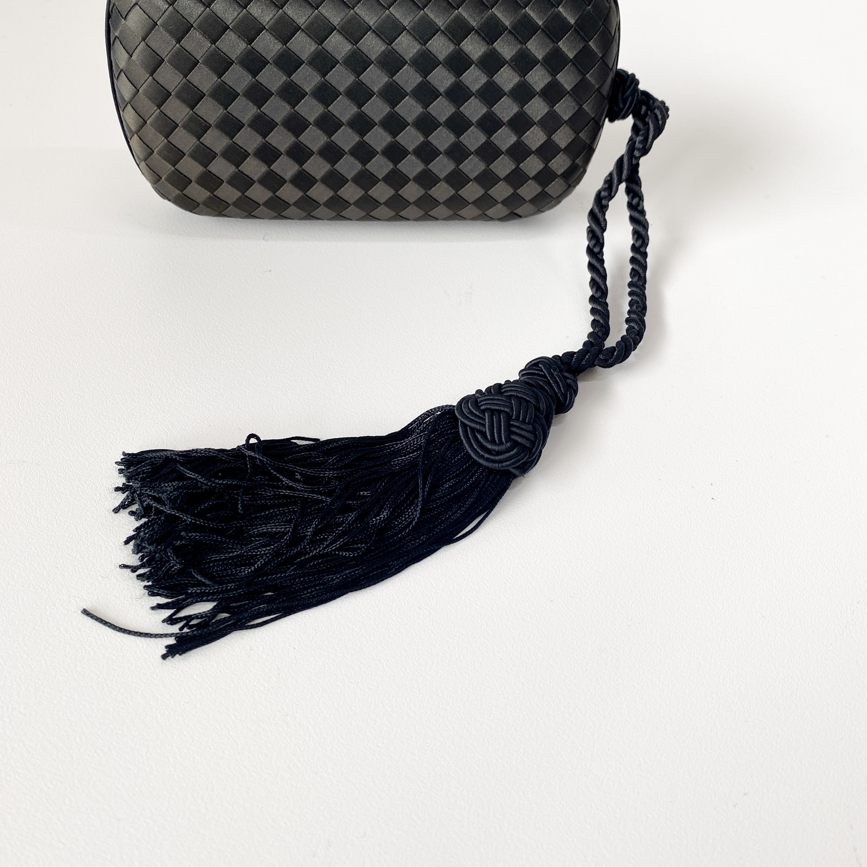 Knott Black Satin Clutch Bag