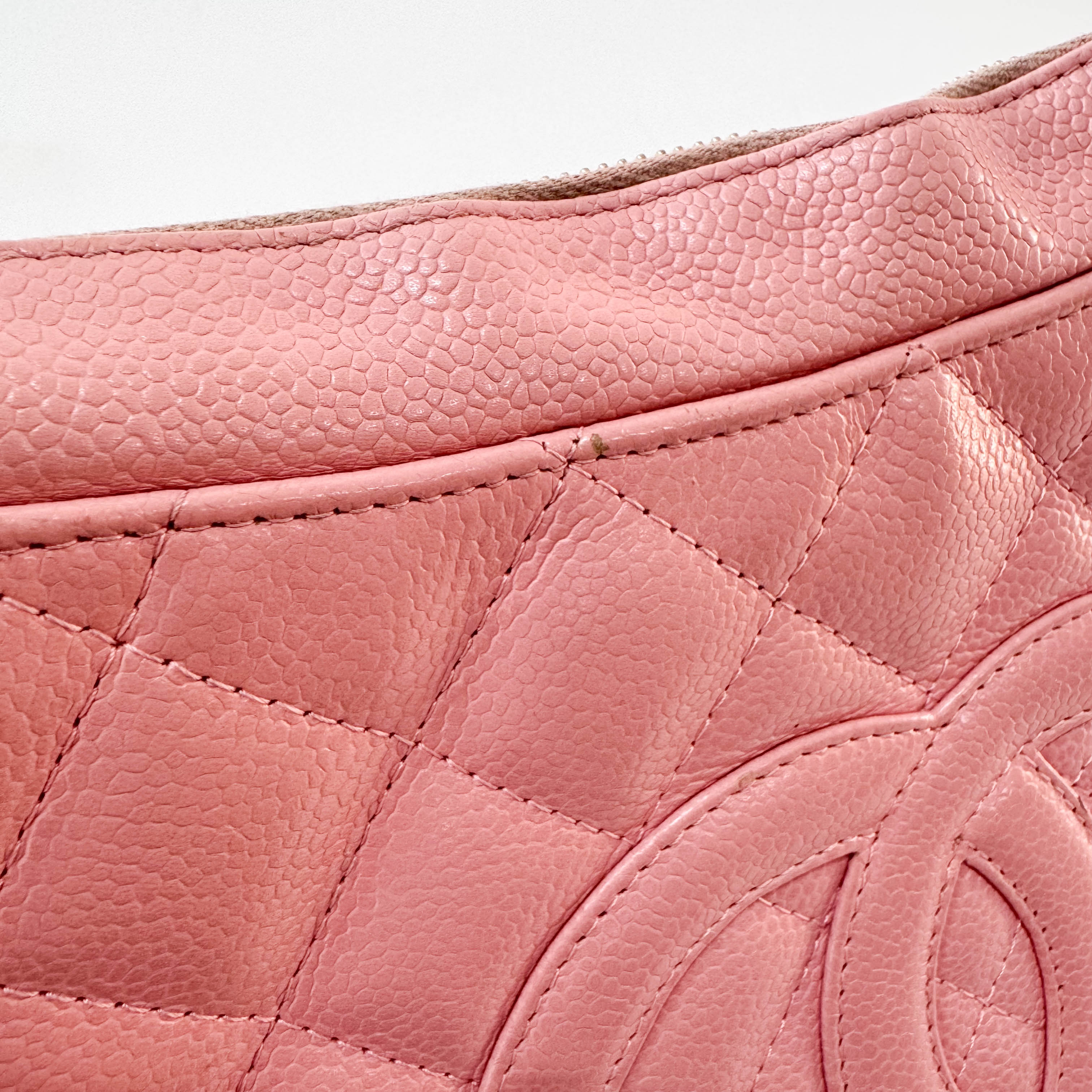 Quilted Grain Calf Skin Leather Pink Hobo Shoulder Bag