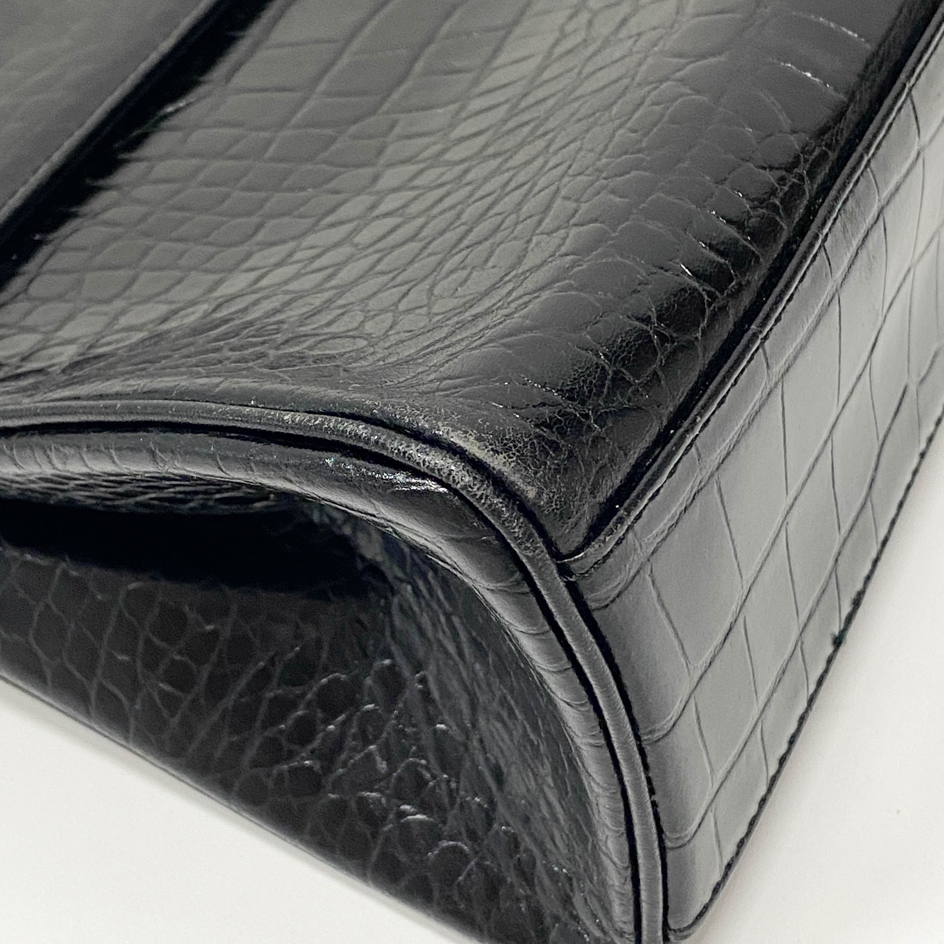 Black Croc Embossed Leather Bag