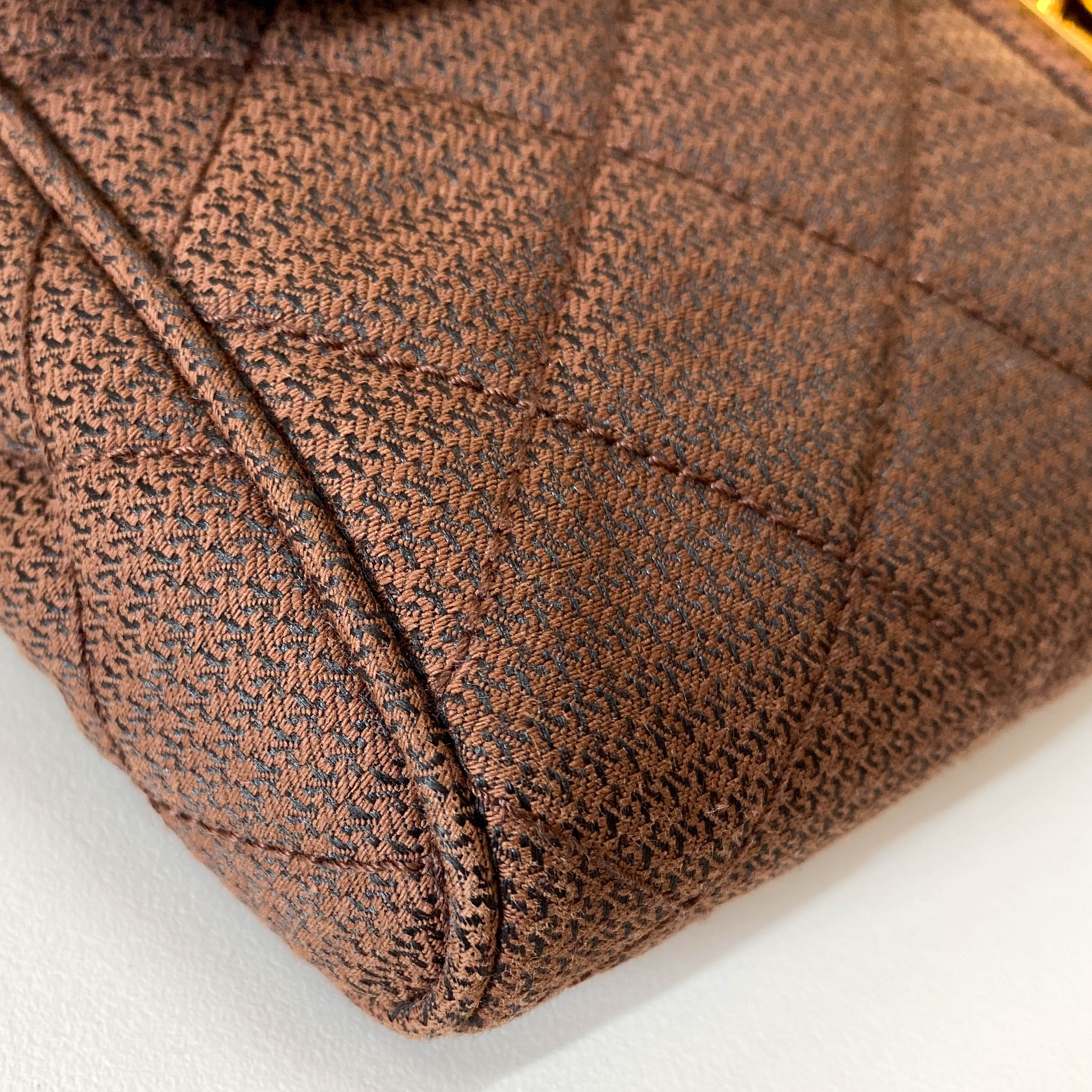 Cotton Brown Gold Chain Shoulder Bag