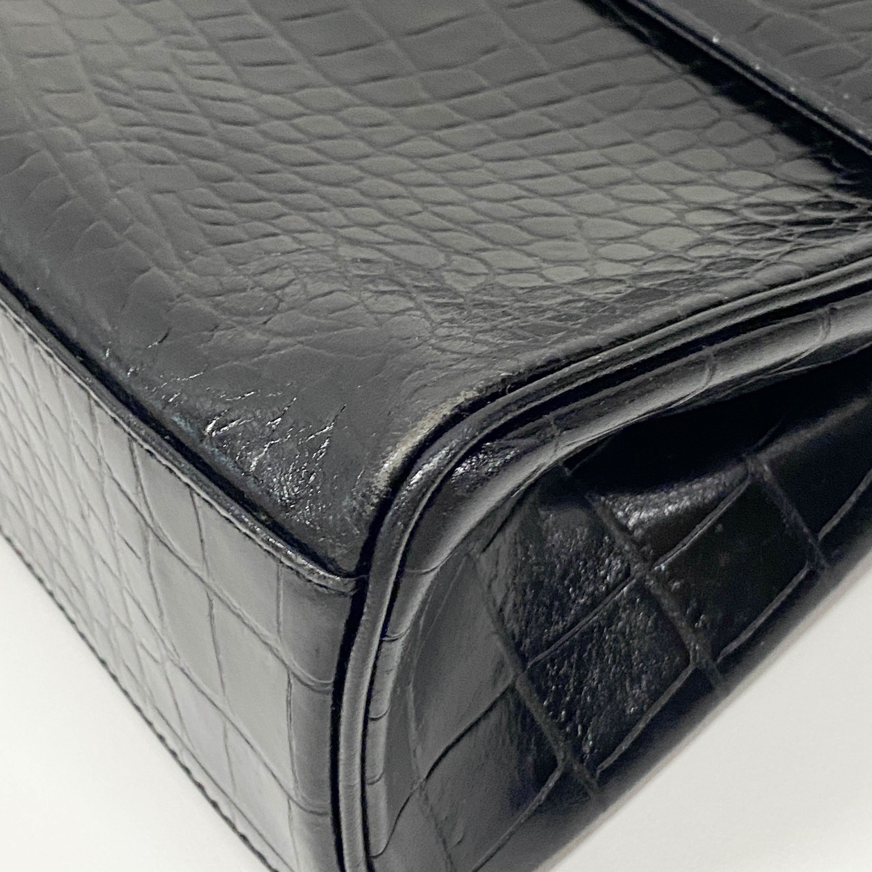 Black Croc Embossed Leather Bag