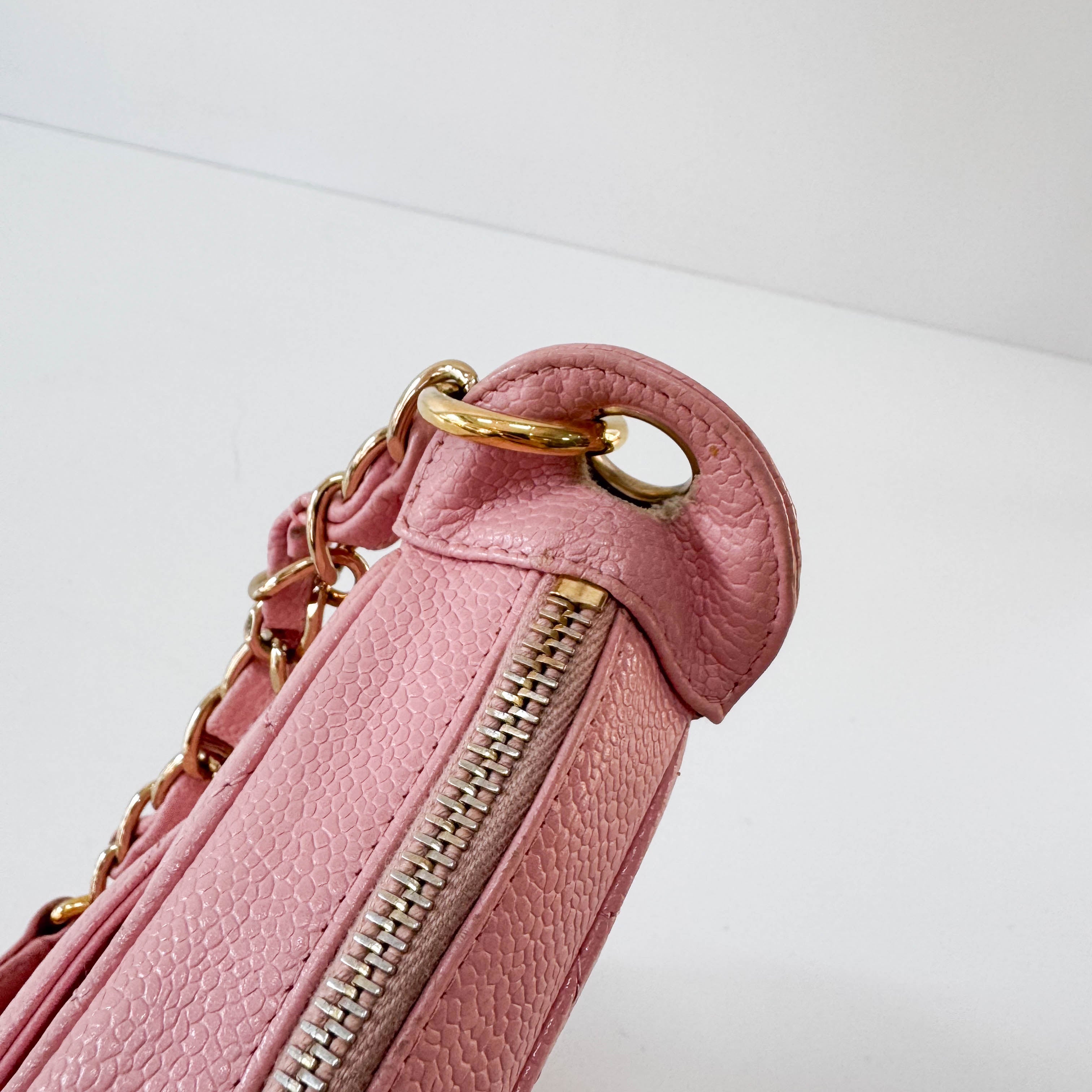 Quilted Grain Calf Skin Leather Pink Hobo Shoulder Bag