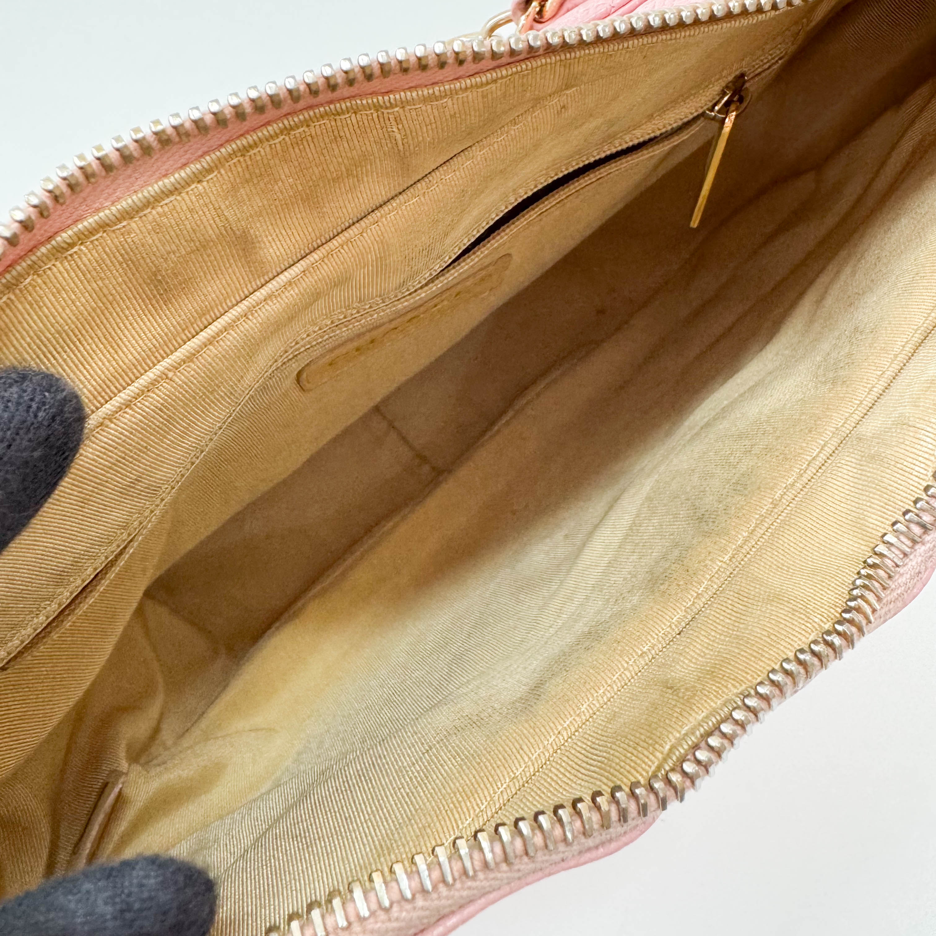 Quilted Grain Calf Skin Leather Pink Hobo Shoulder Bag