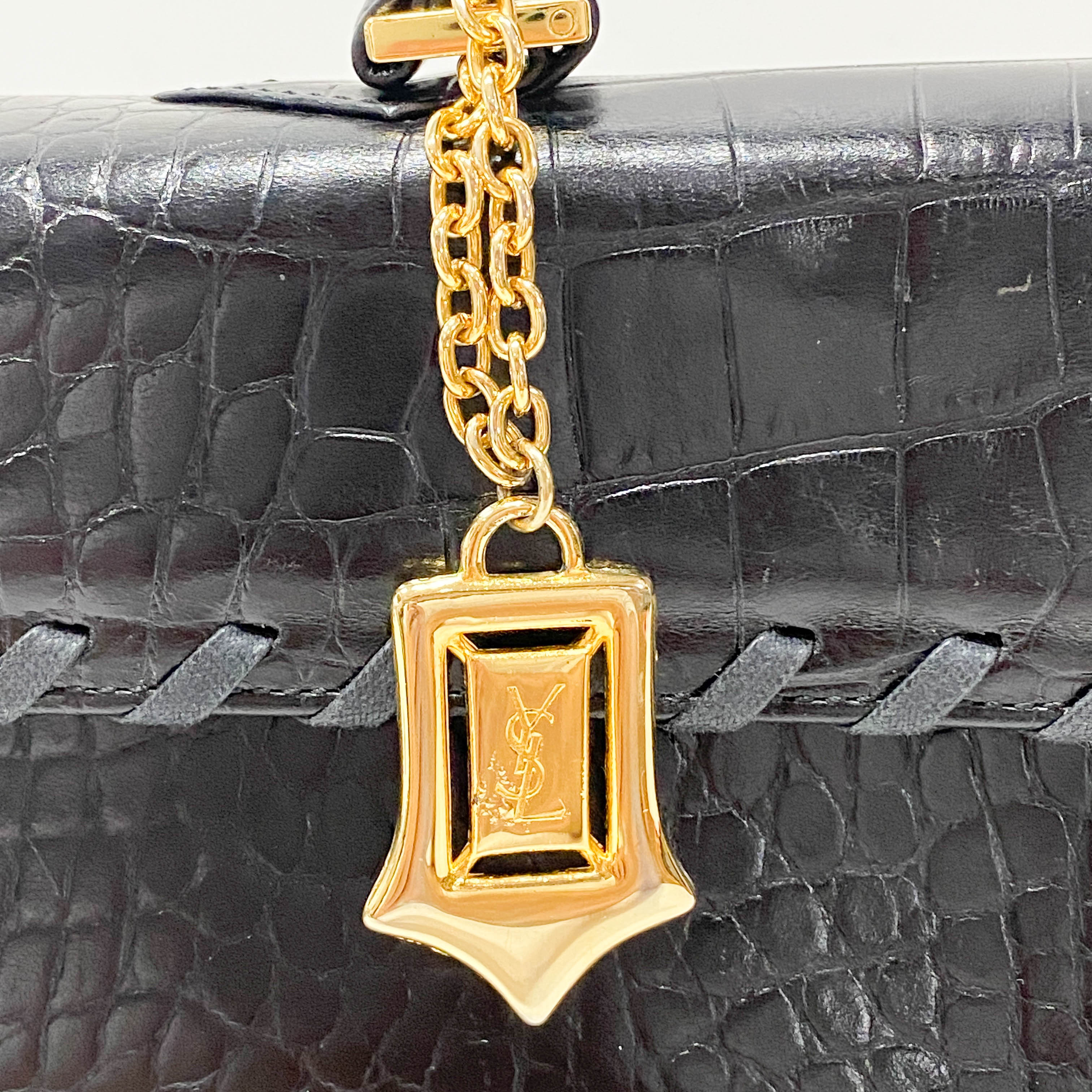 Black Croc Embossed Leather Bag