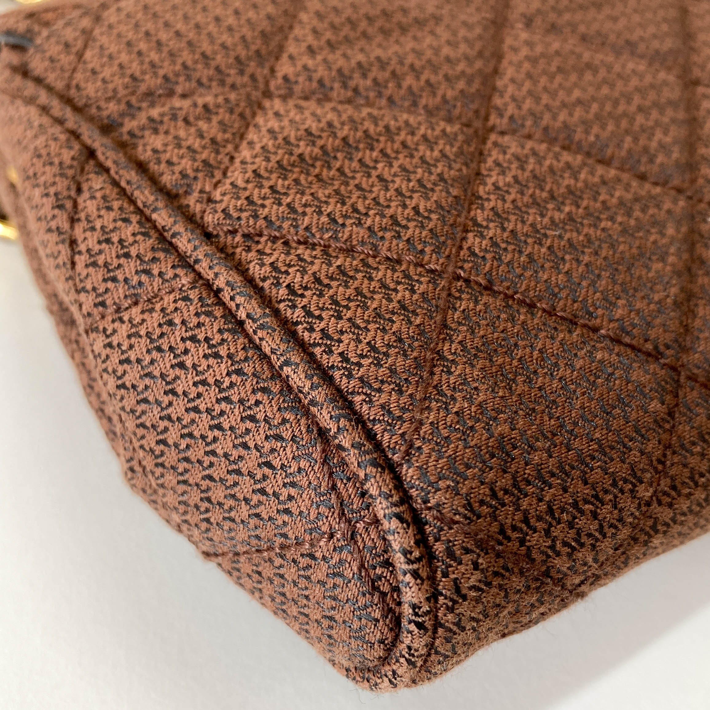 Cotton Brown Gold Chain Shoulder Bag