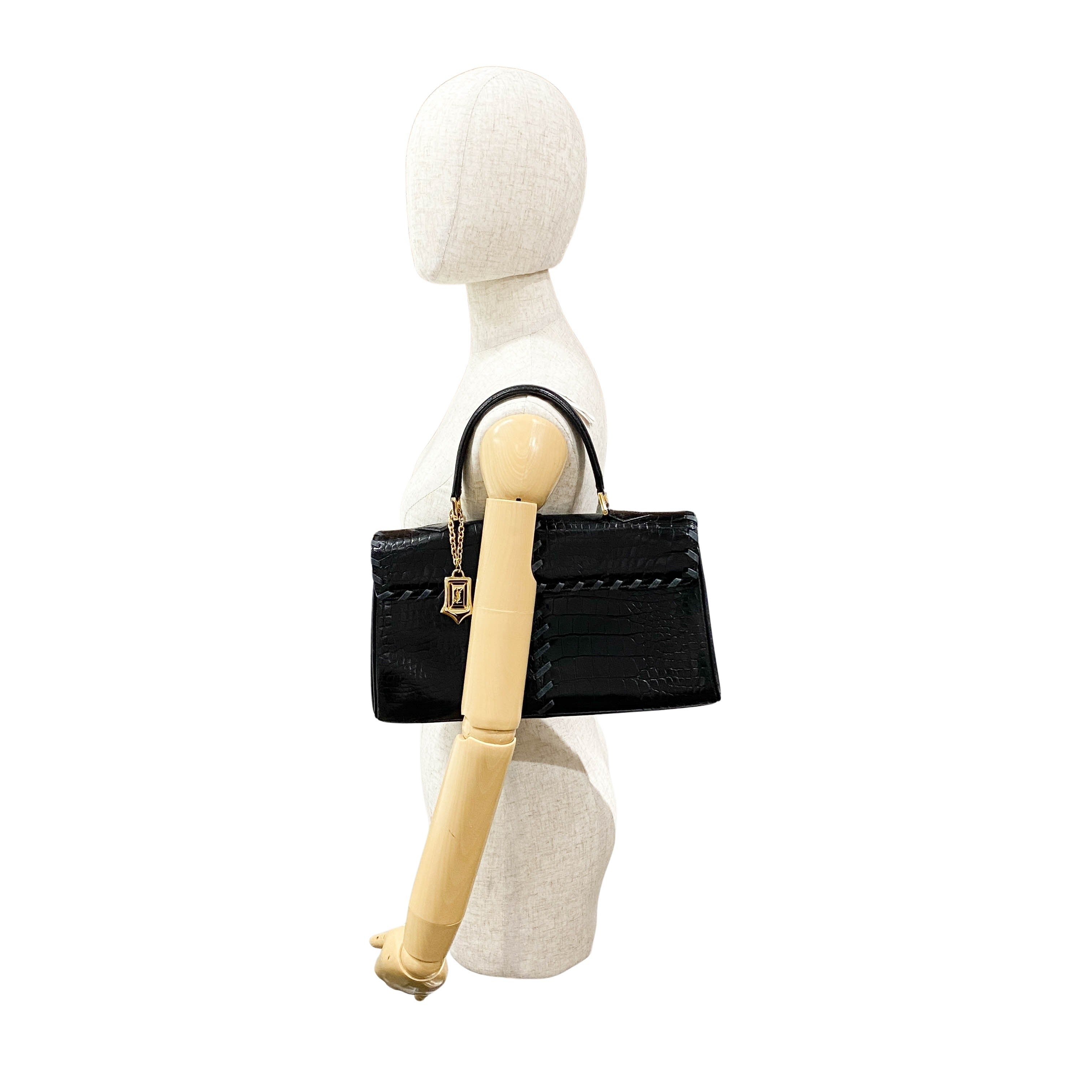 Black Croc Embossed Leather Bag