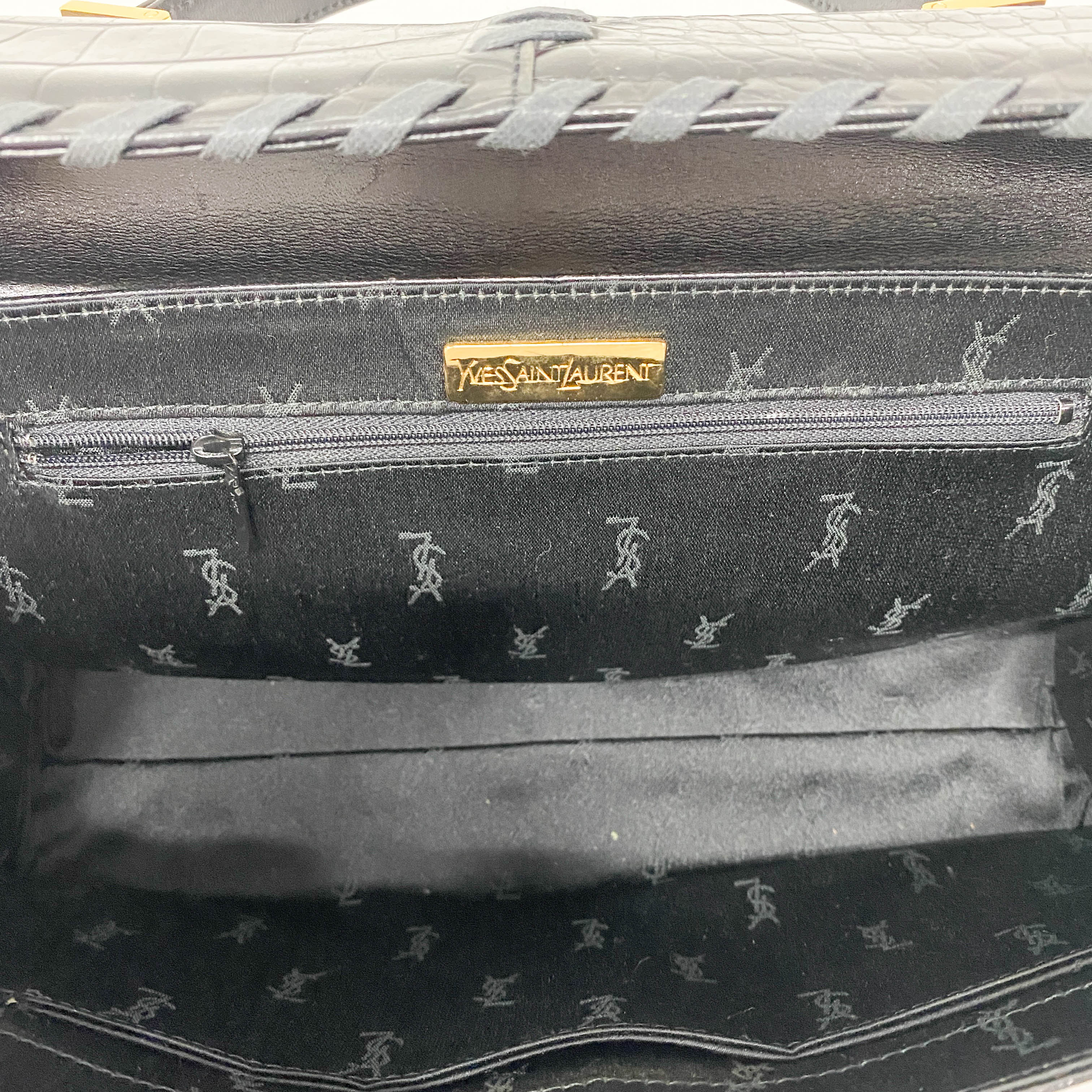 Black Croc Embossed Leather Bag