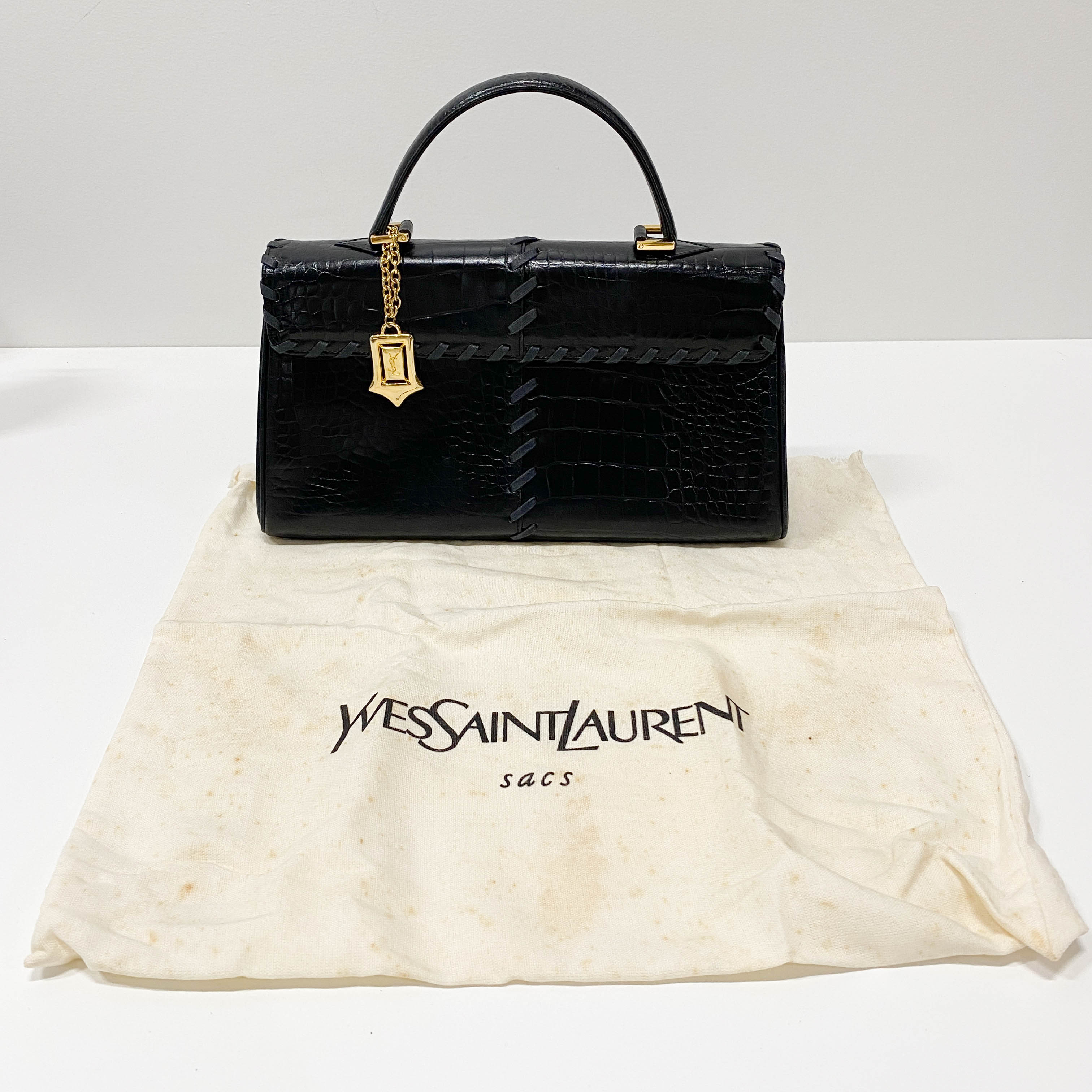 Black Croc Embossed Leather Bag