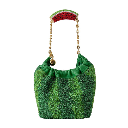 Squeeze Mini Green Leather Beaded Two Way Bag