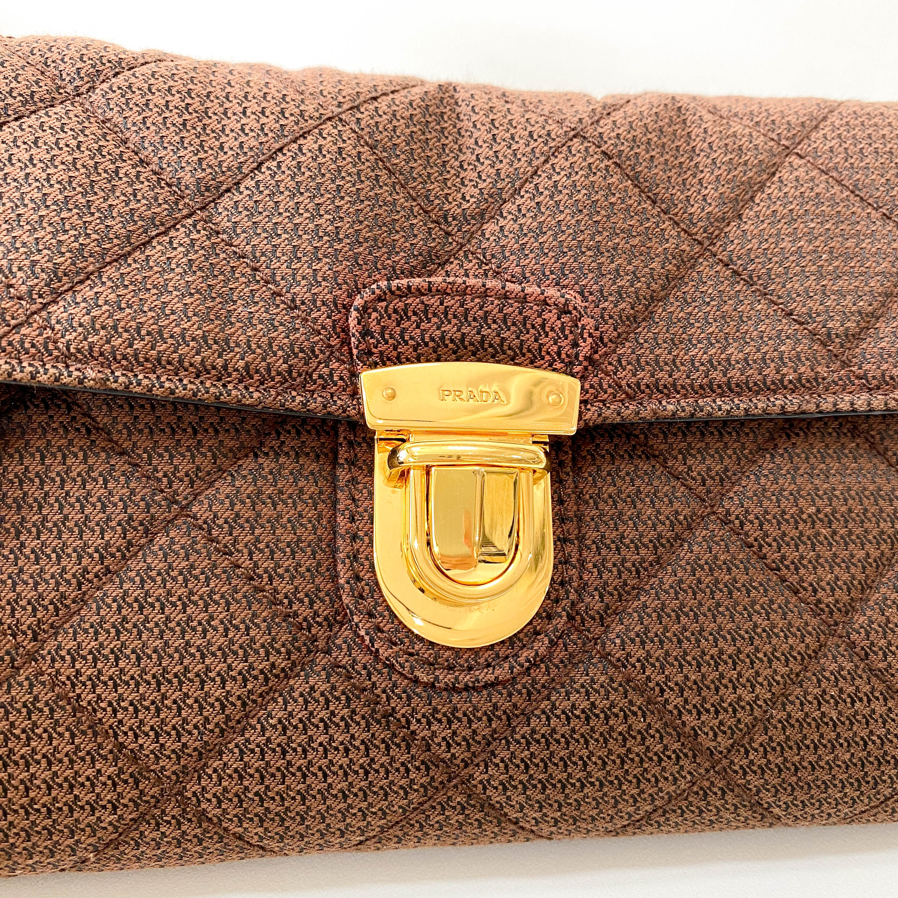 Cotton Brown Gold Chain Shoulder Bag