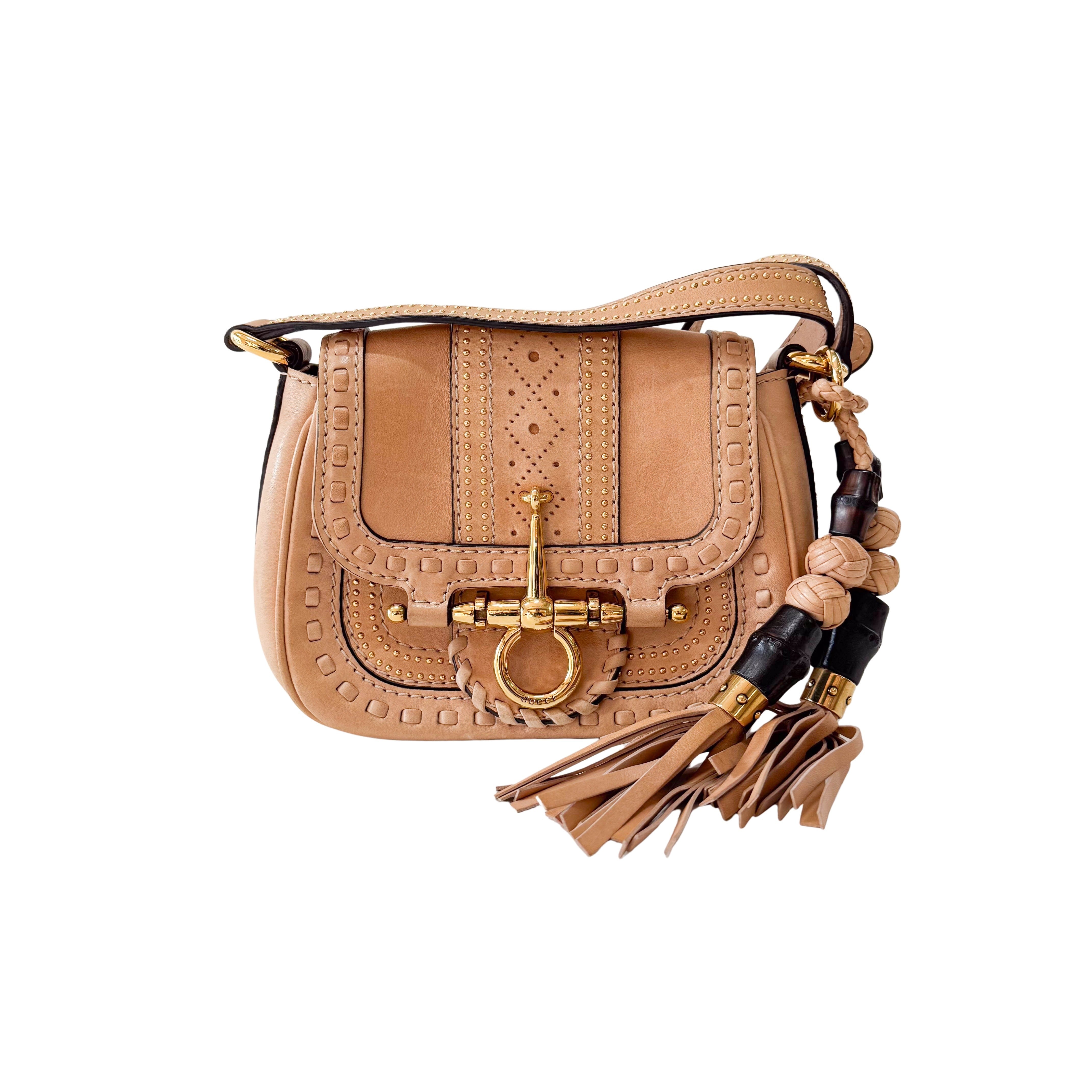 Calfskin Small Snaffle Bit Shoulder Beige