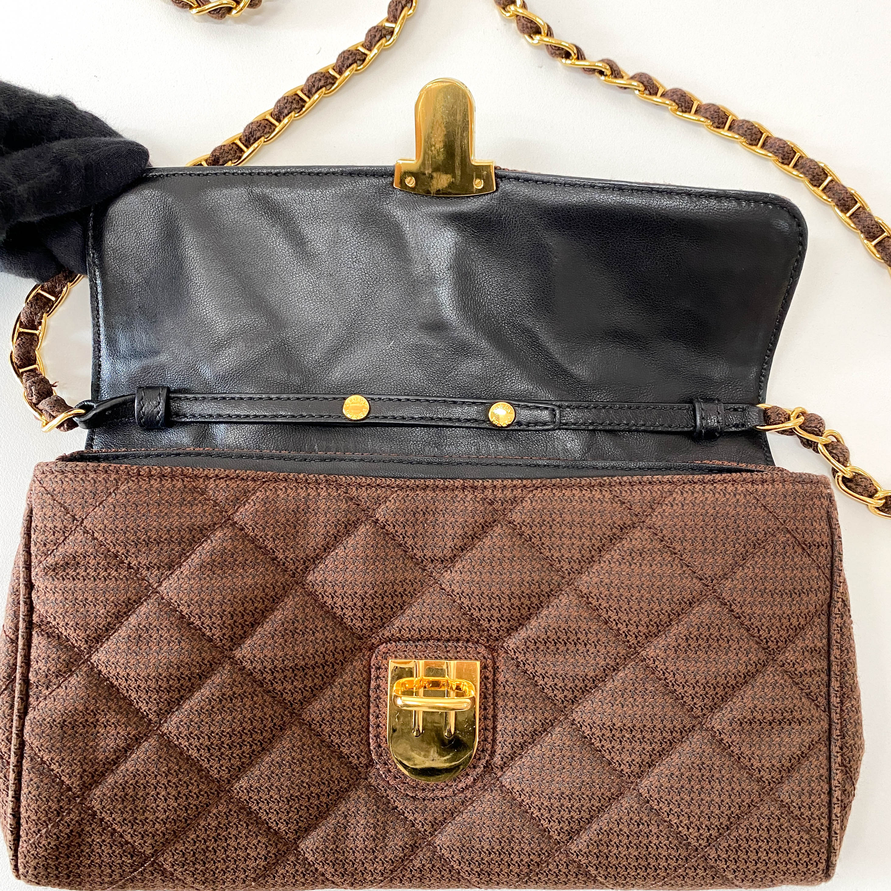 Cotton Brown Gold Chain Shoulder Bag