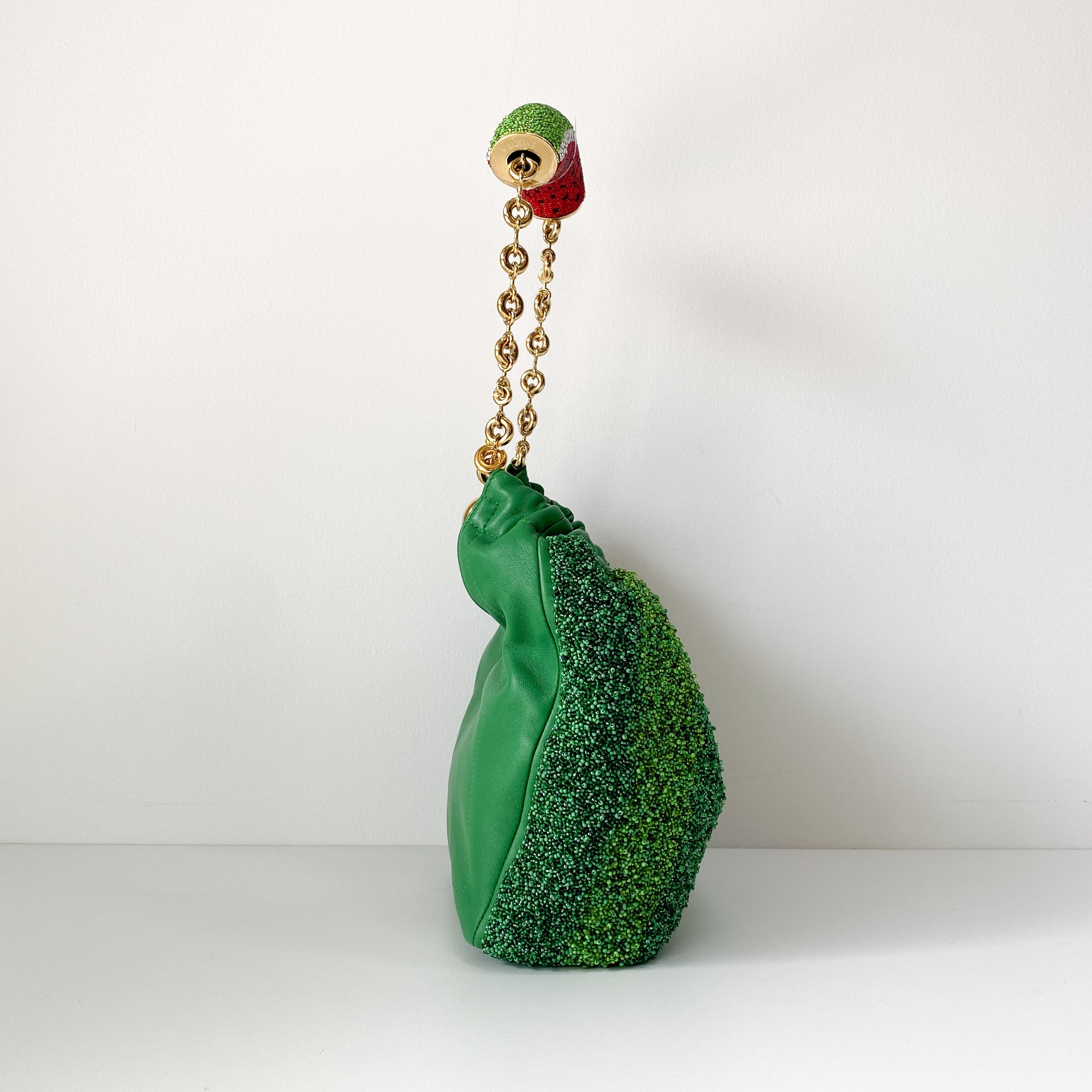 Squeeze Mini Green Leather Beaded Two Way Bag