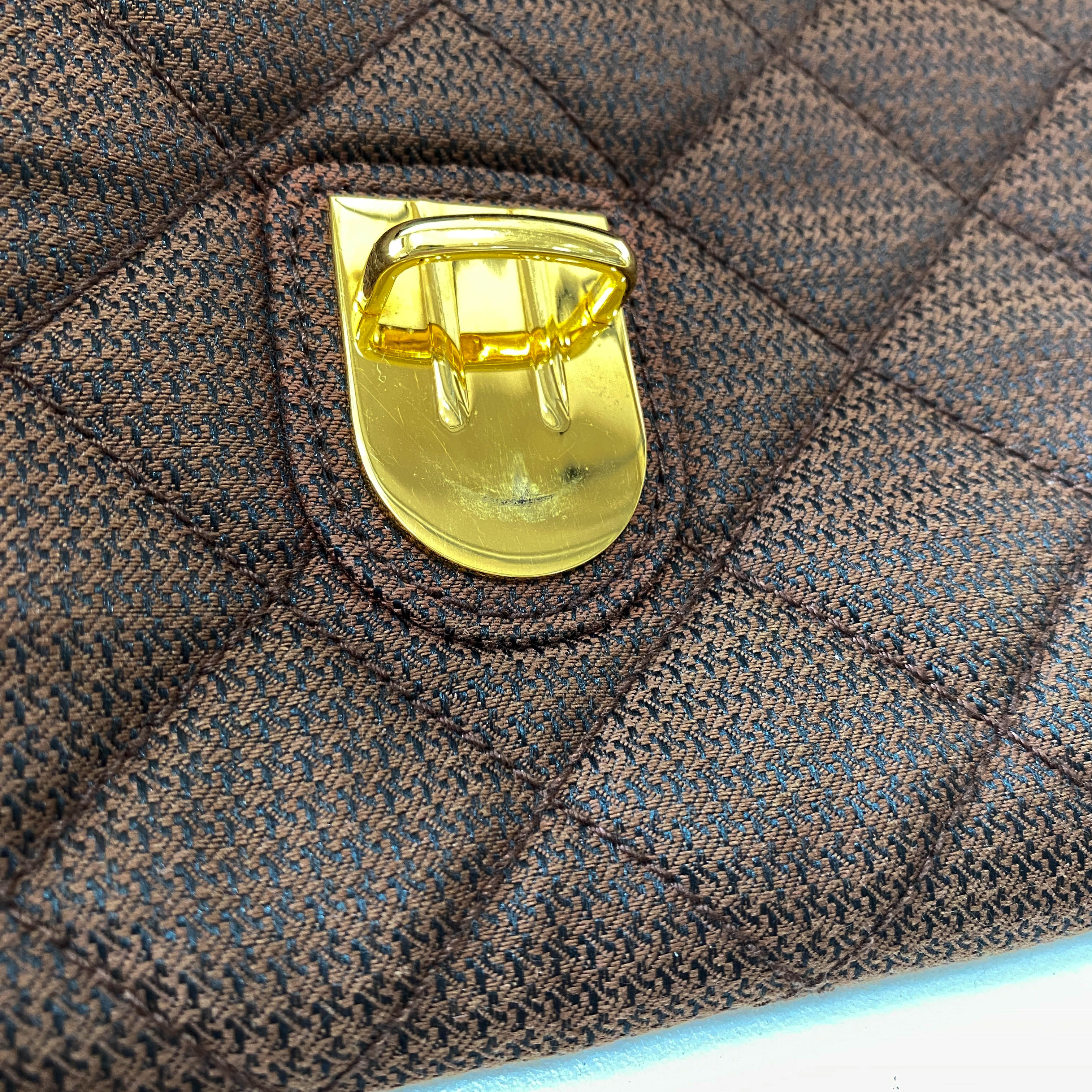 Cotton Brown Gold Chain Shoulder Bag