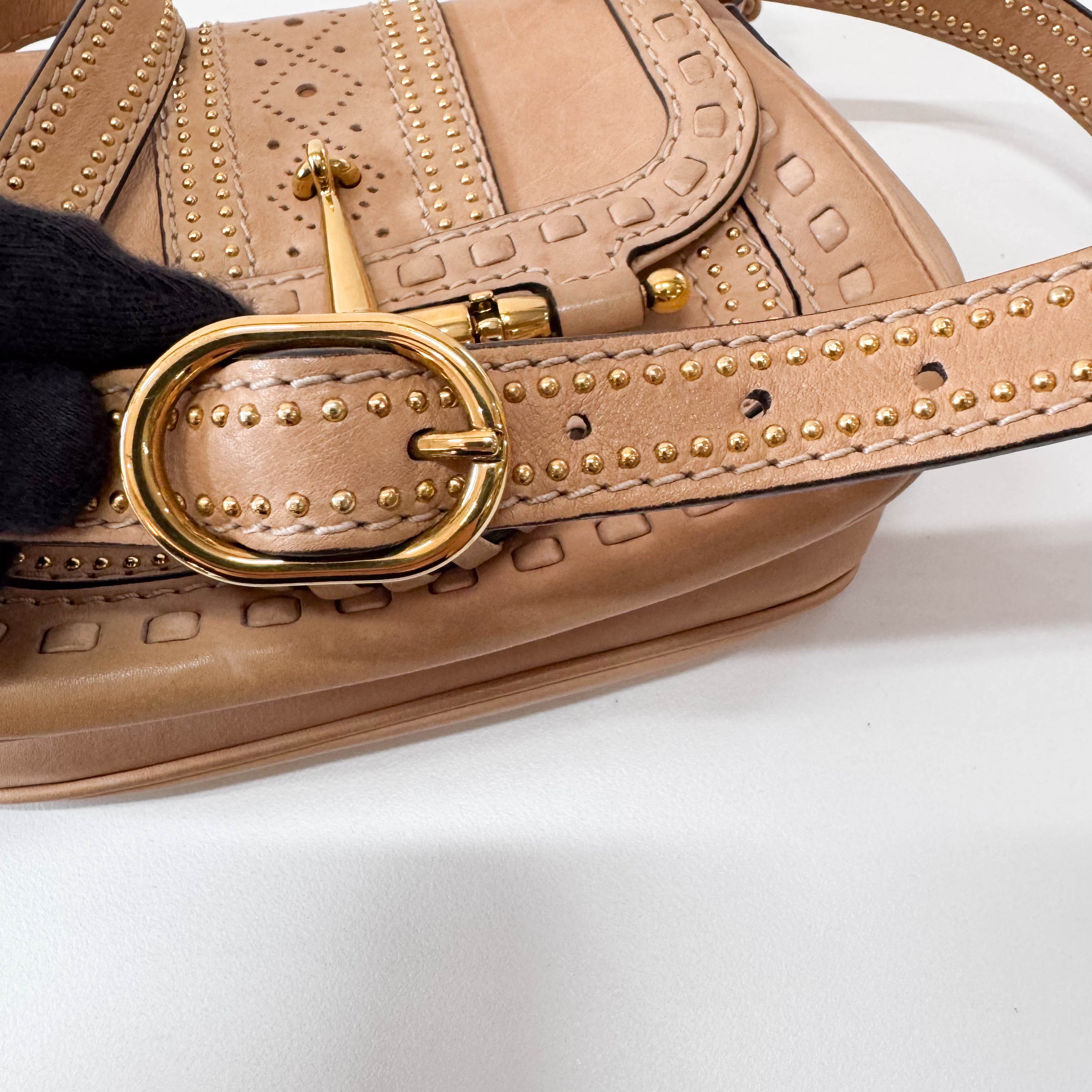 Calfskin Small Snaffle Bit Shoulder Beige