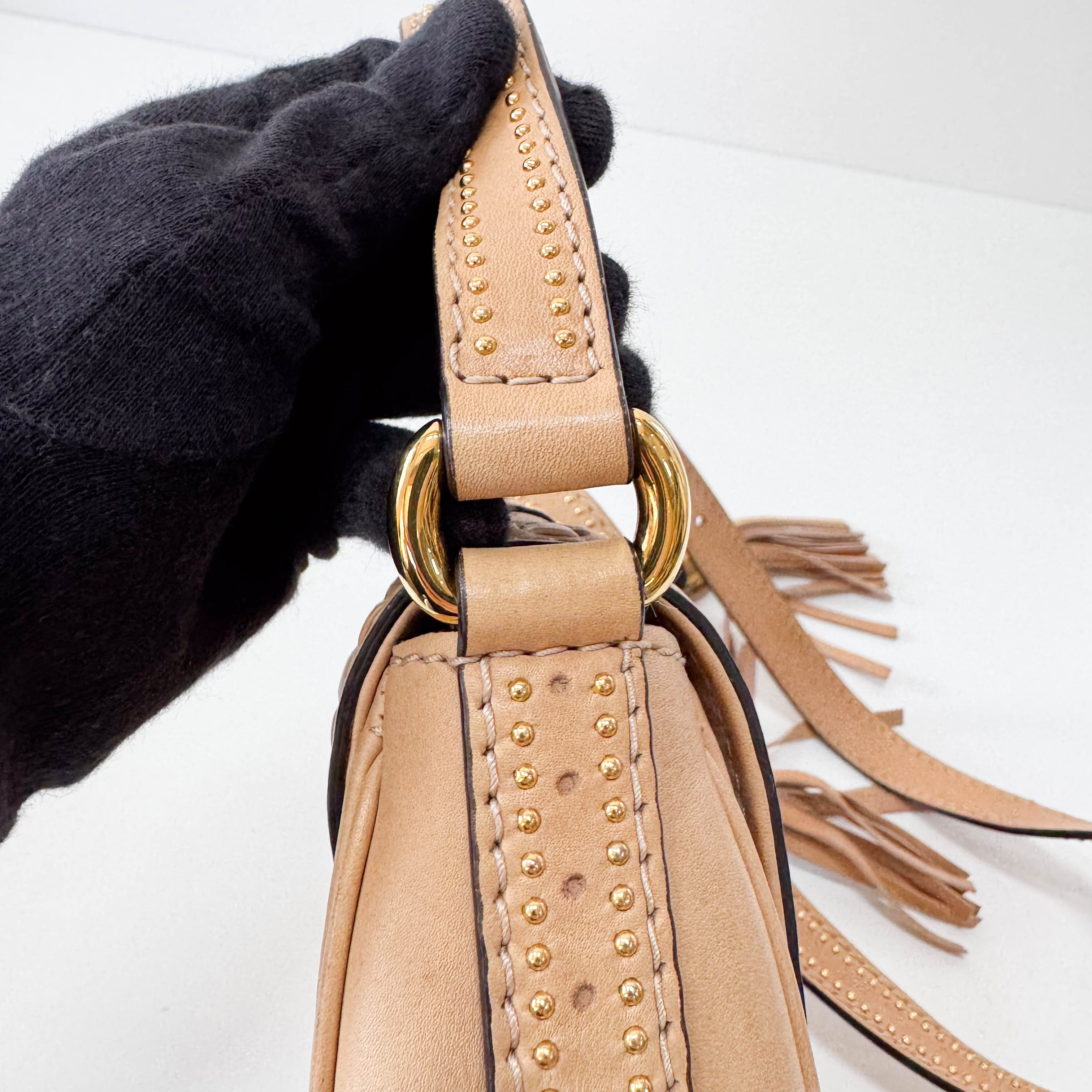 Calfskin Small Snaffle Bit Shoulder Beige