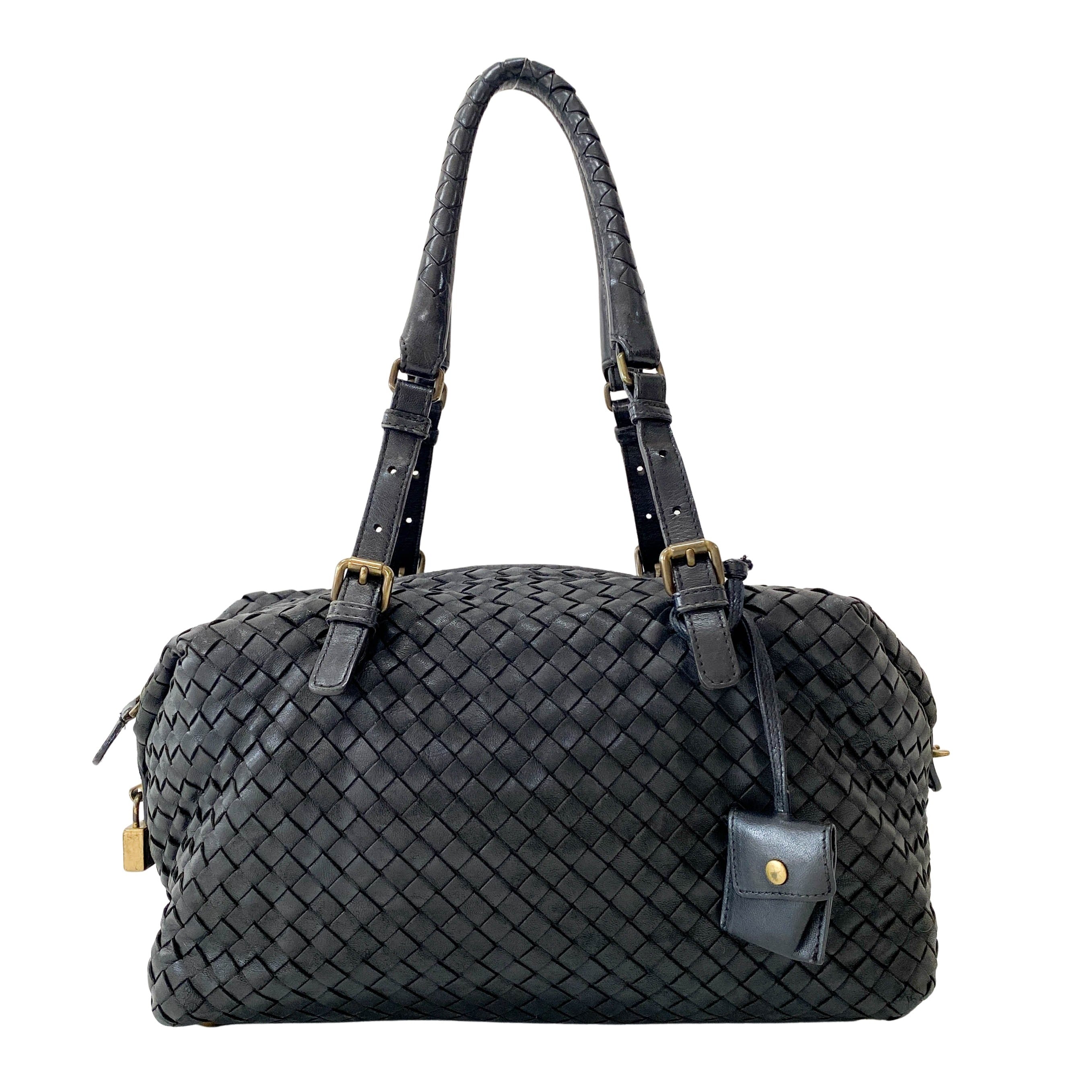 Intrecciato Black Leather Bowling Bag