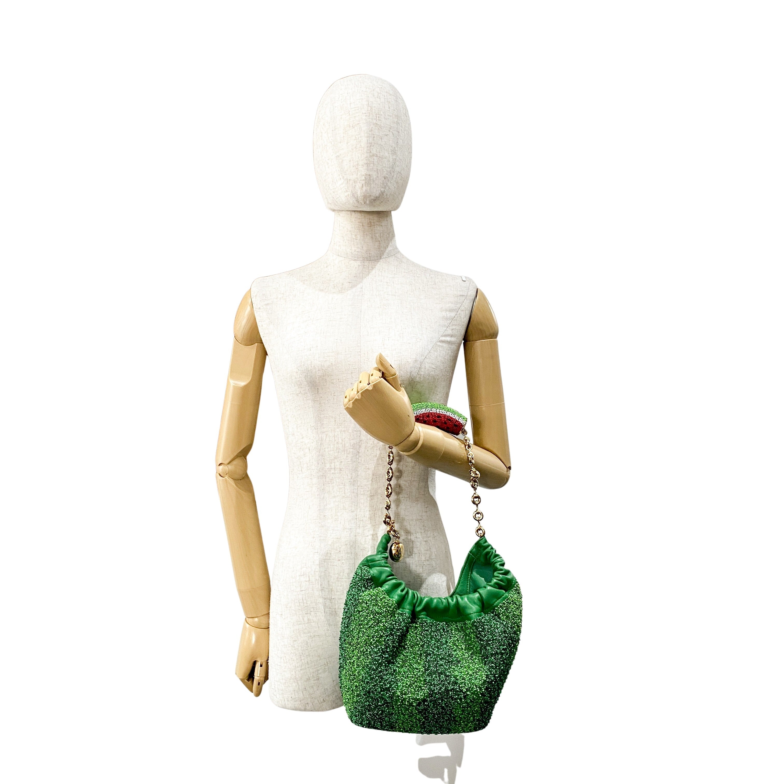 Squeeze Mini Green Leather Beaded Two Way Bag