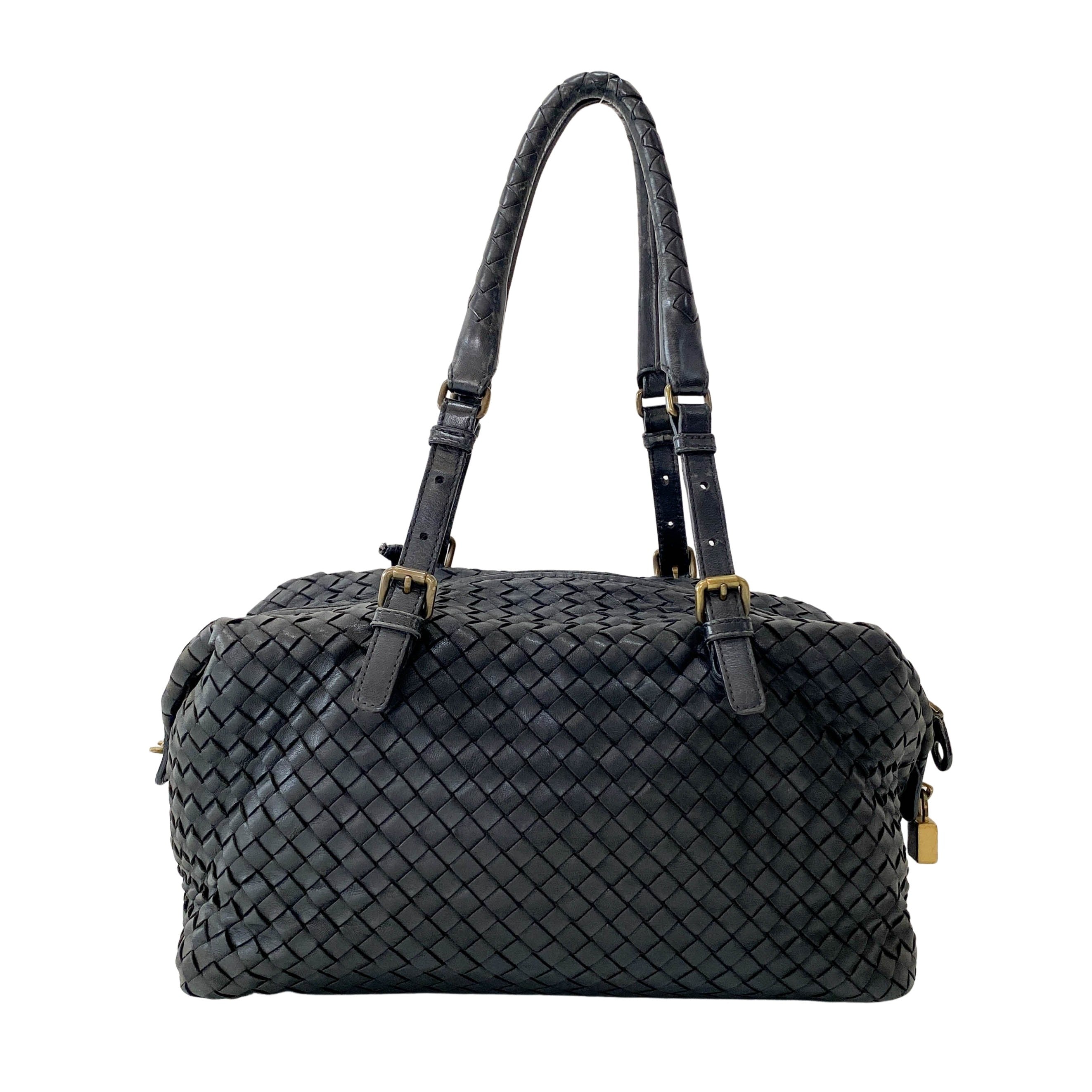 Intrecciato Black Leather Bowling Bag