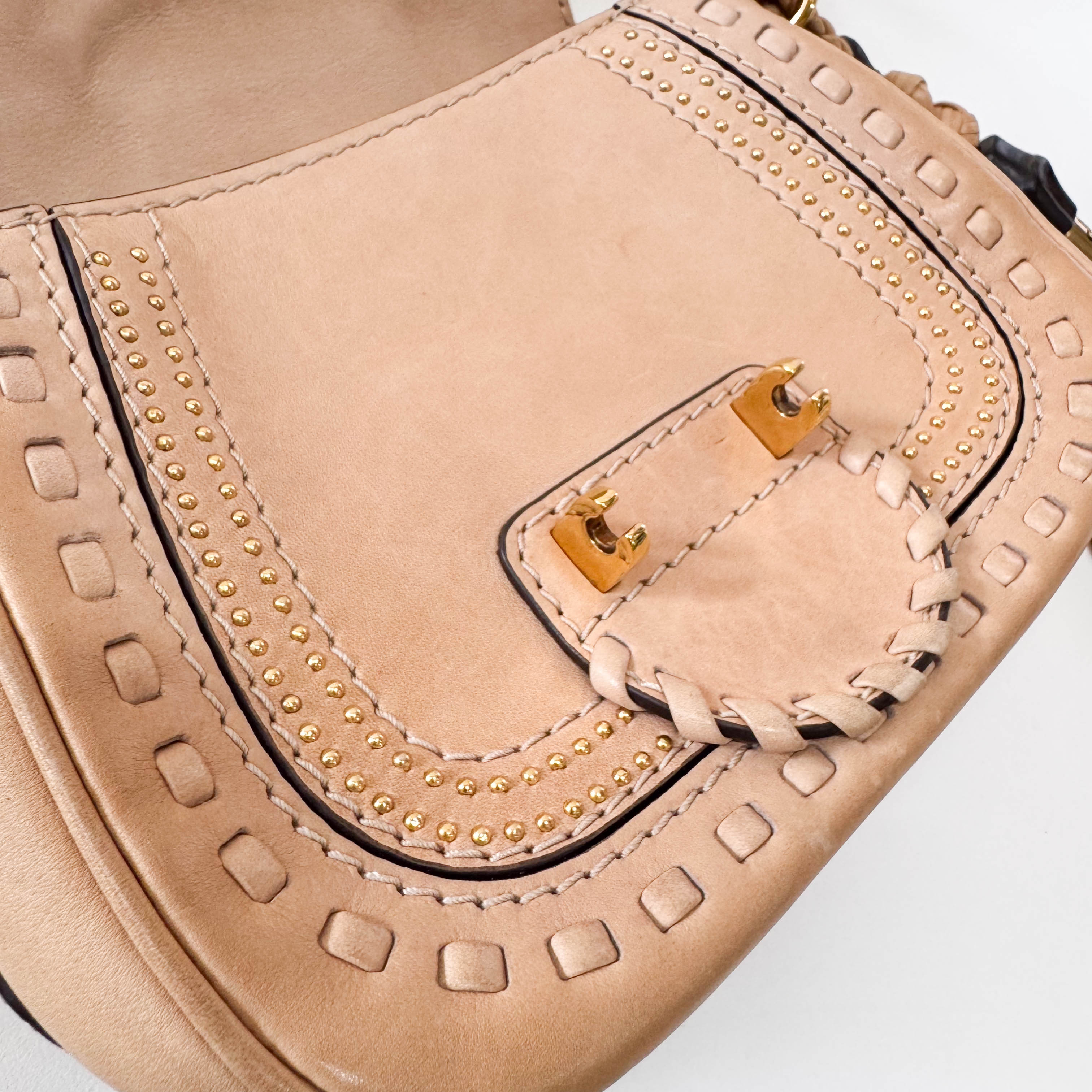 Calfskin Small Snaffle Bit Shoulder Beige