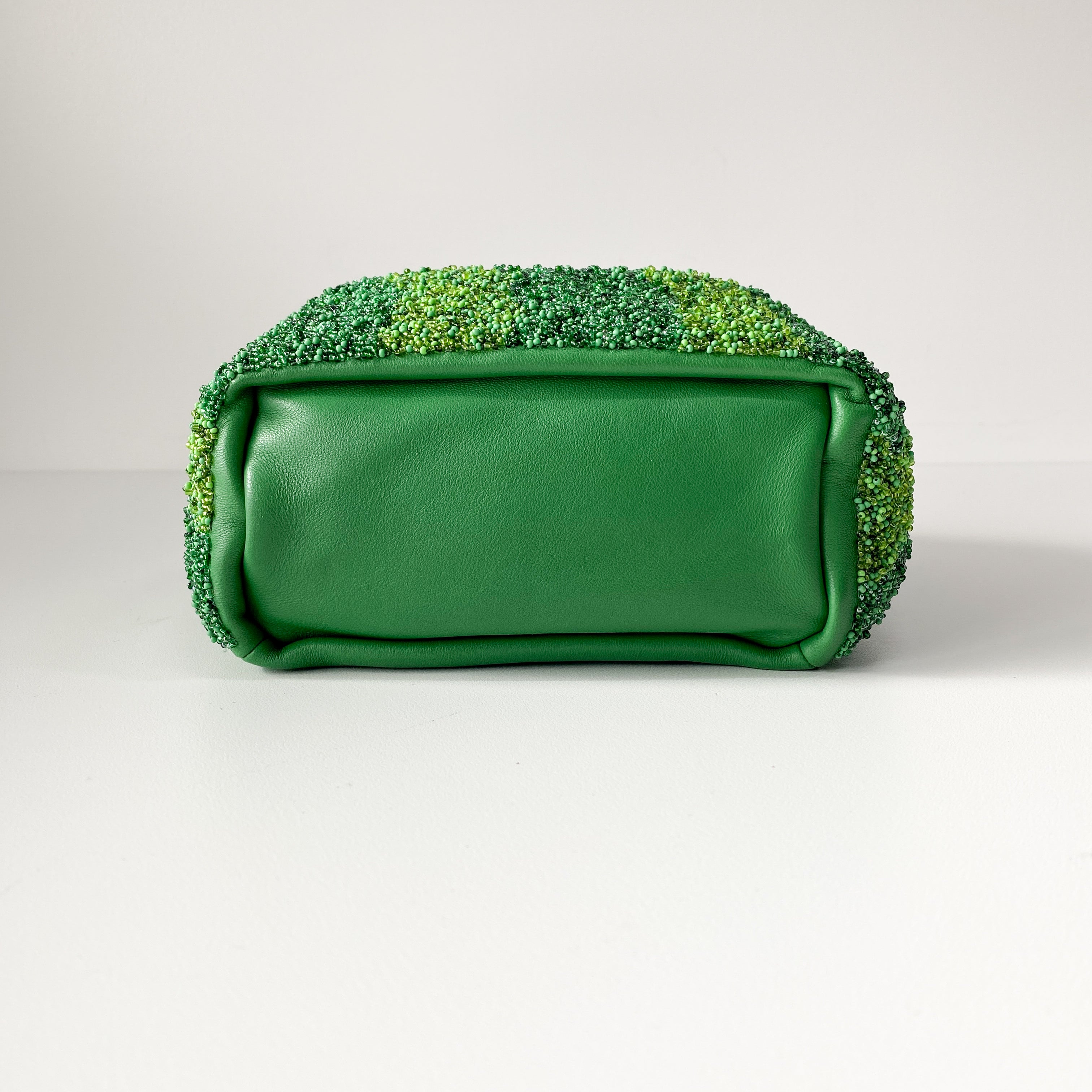 Squeeze Mini Green Leather Beaded Two Way Bag