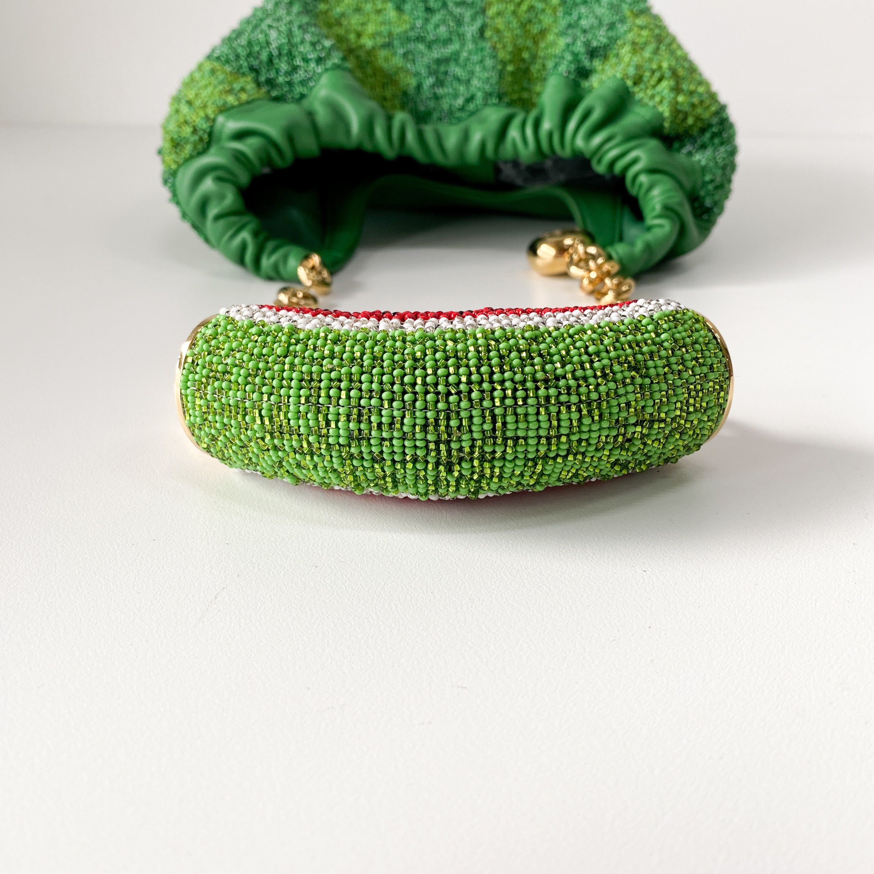 Squeeze Mini Green Leather Beaded Two Way Bag