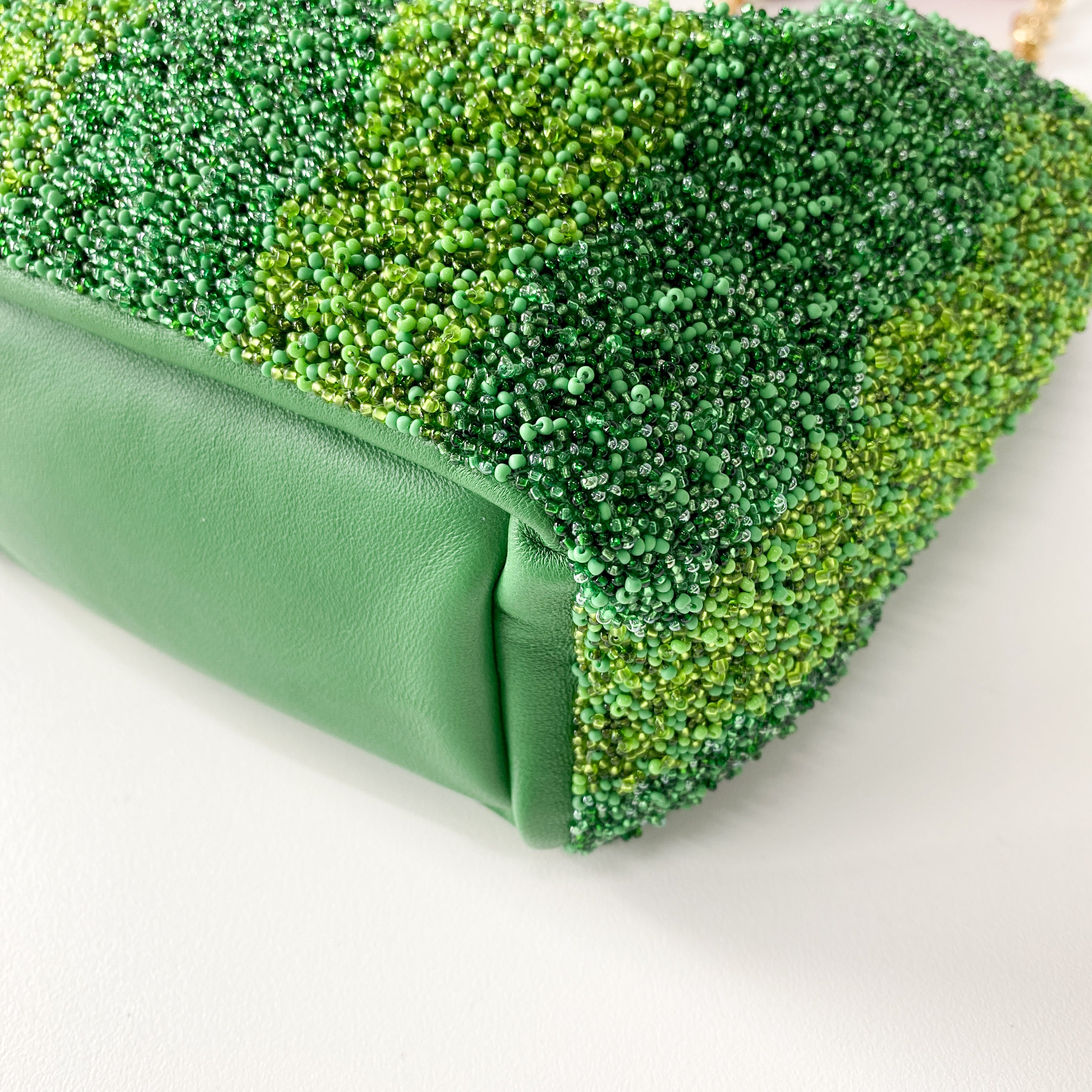 Squeeze Mini Green Leather Beaded Two Way Bag