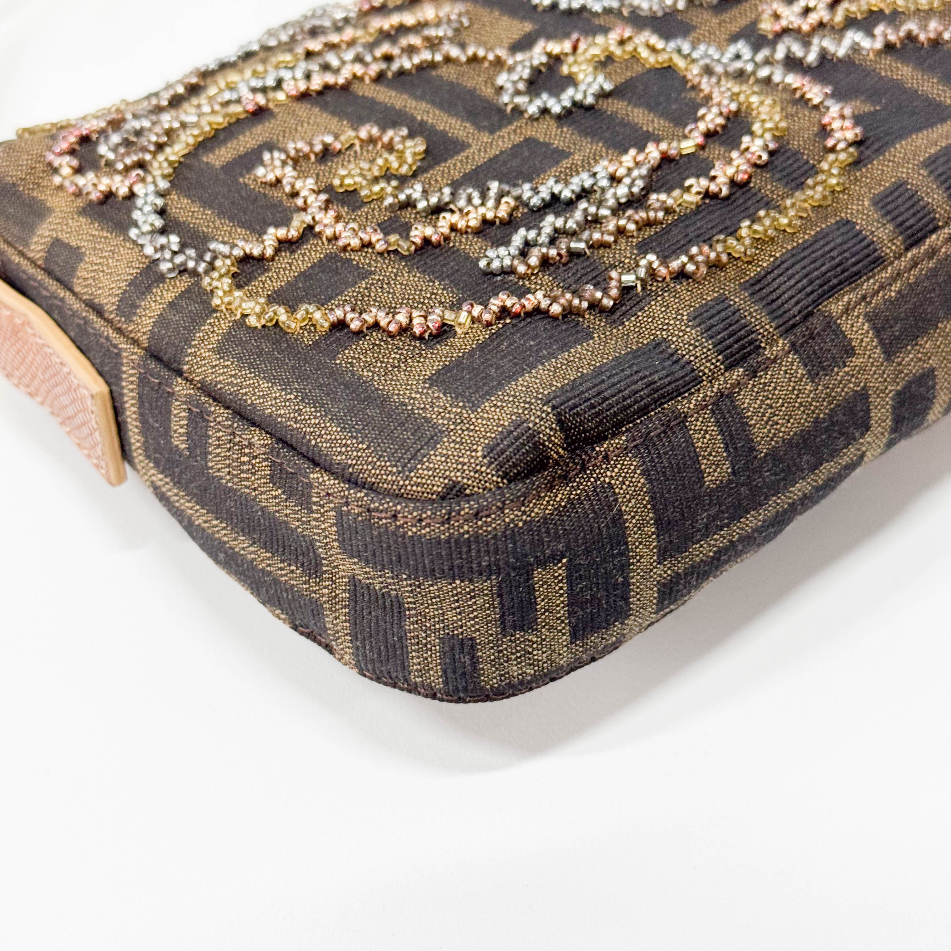 Zucca Baguette Brown Canvas Embroidery Shoulder Bag