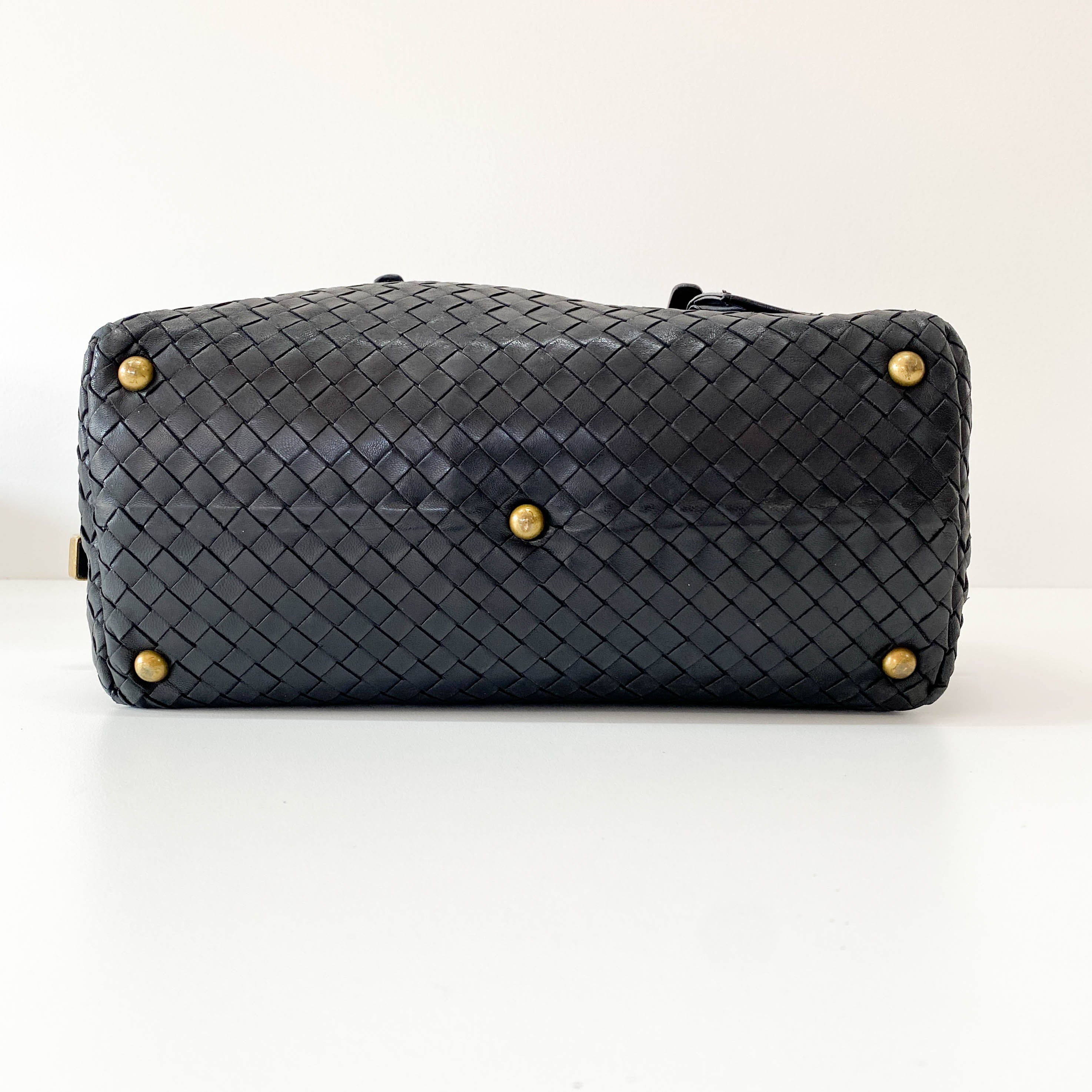 Intrecciato Black Leather Bowling Bag