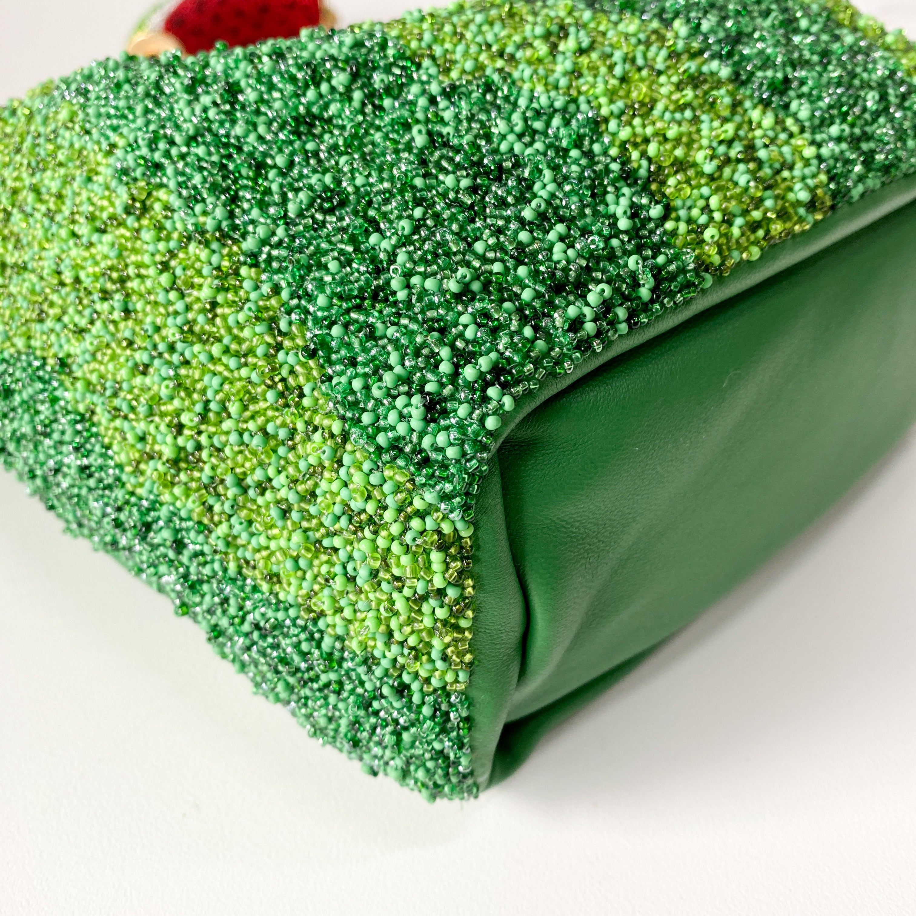 Squeeze Mini Green Leather Beaded Two Way Bag