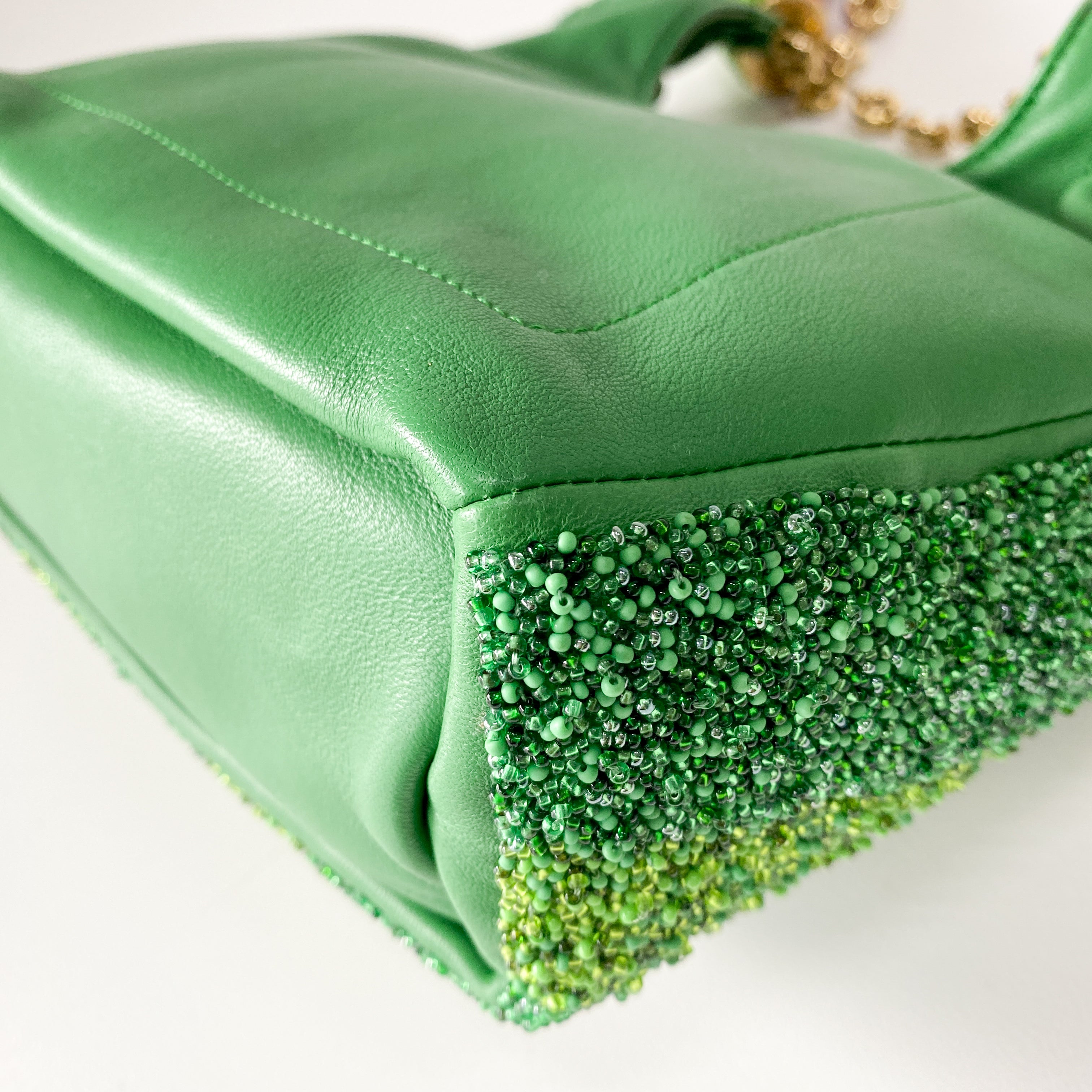 Squeeze Mini Green Leather Beaded Two Way Bag
