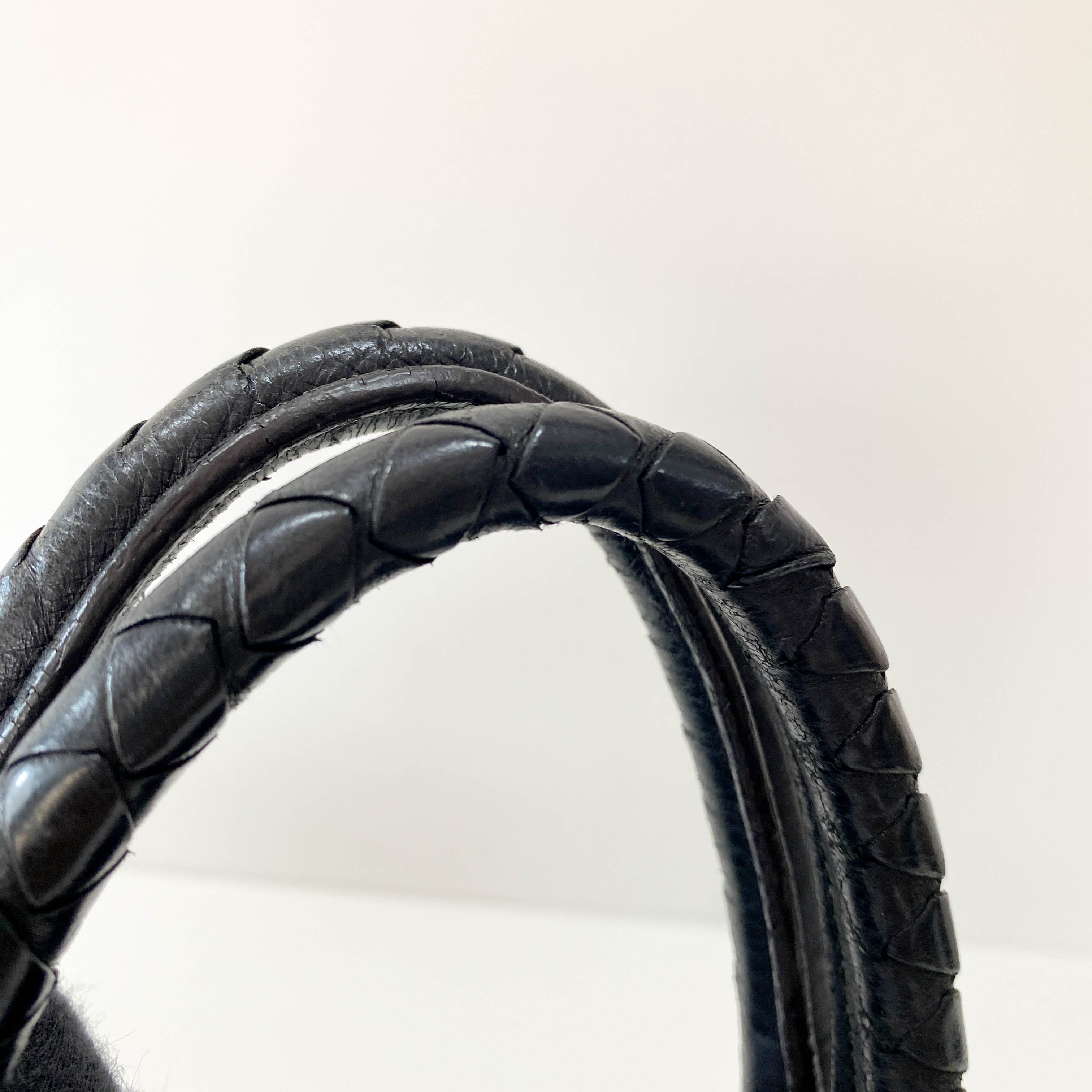 Intrecciato Black Leather Bowling Bag