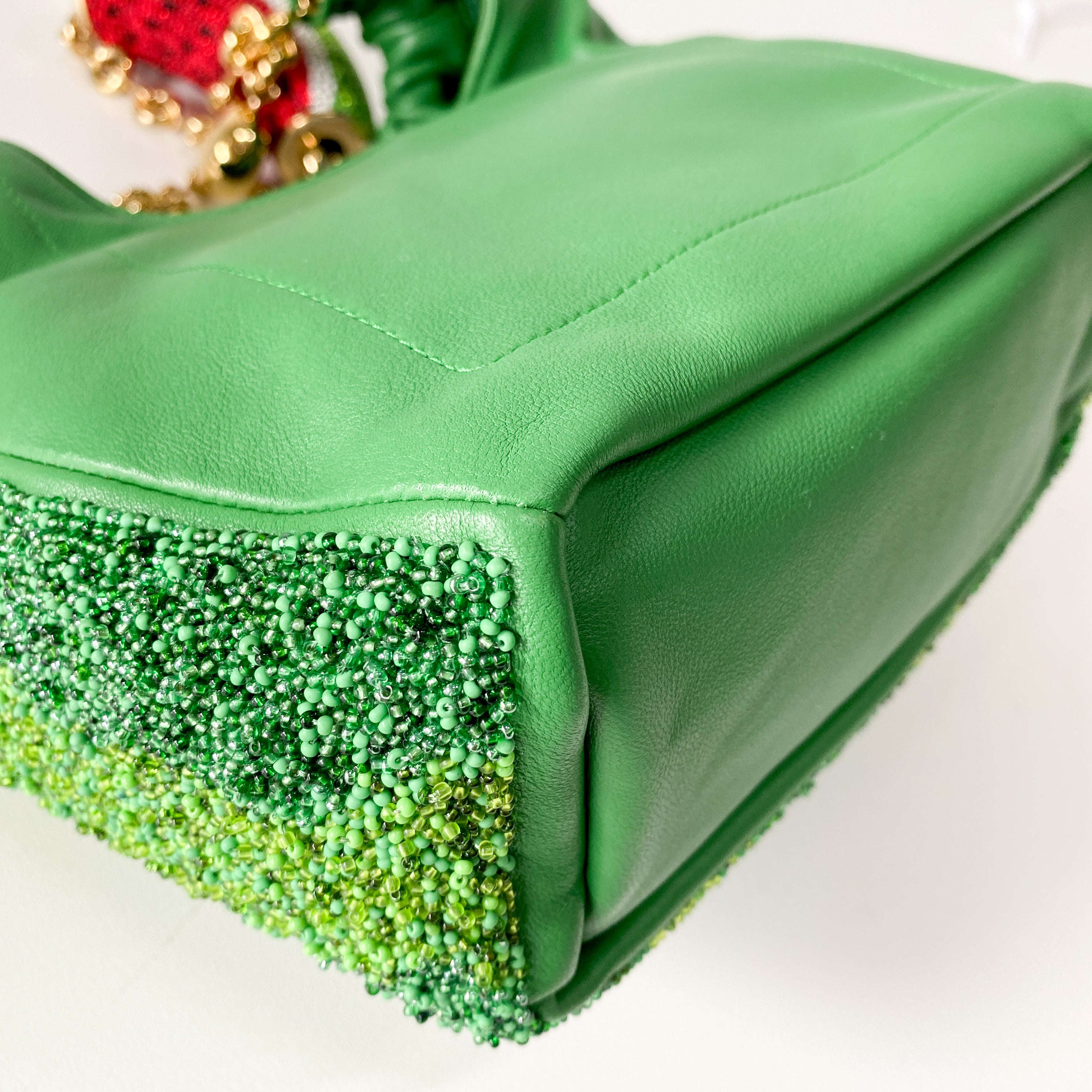 Squeeze Mini Green Leather Beaded Two Way Bag