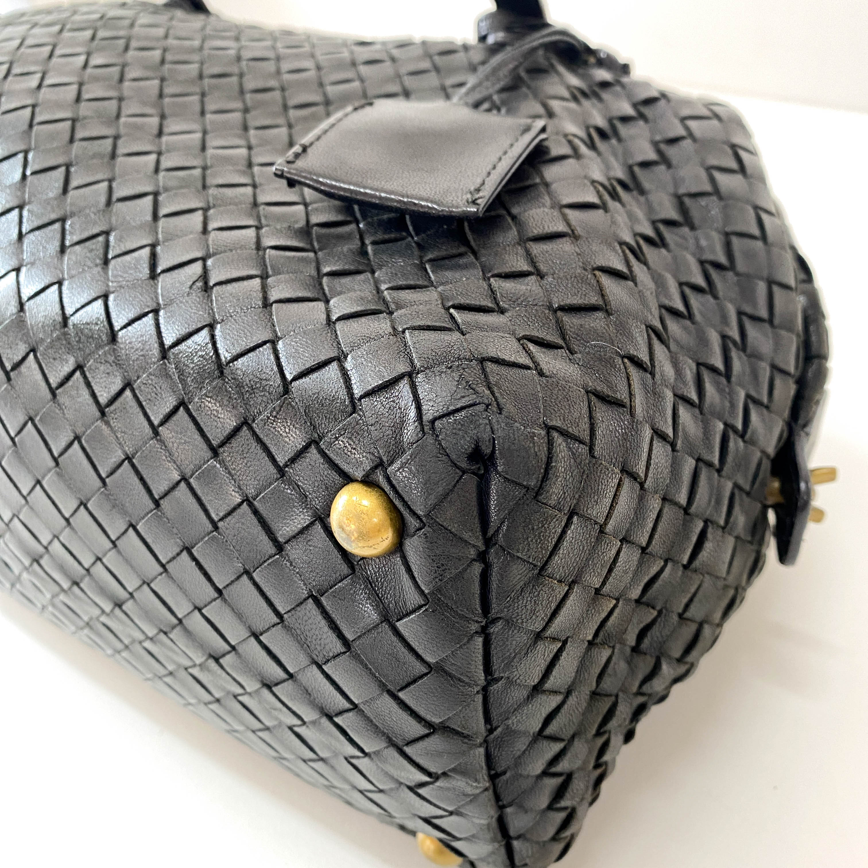 Intrecciato Black Leather Bowling Bag
