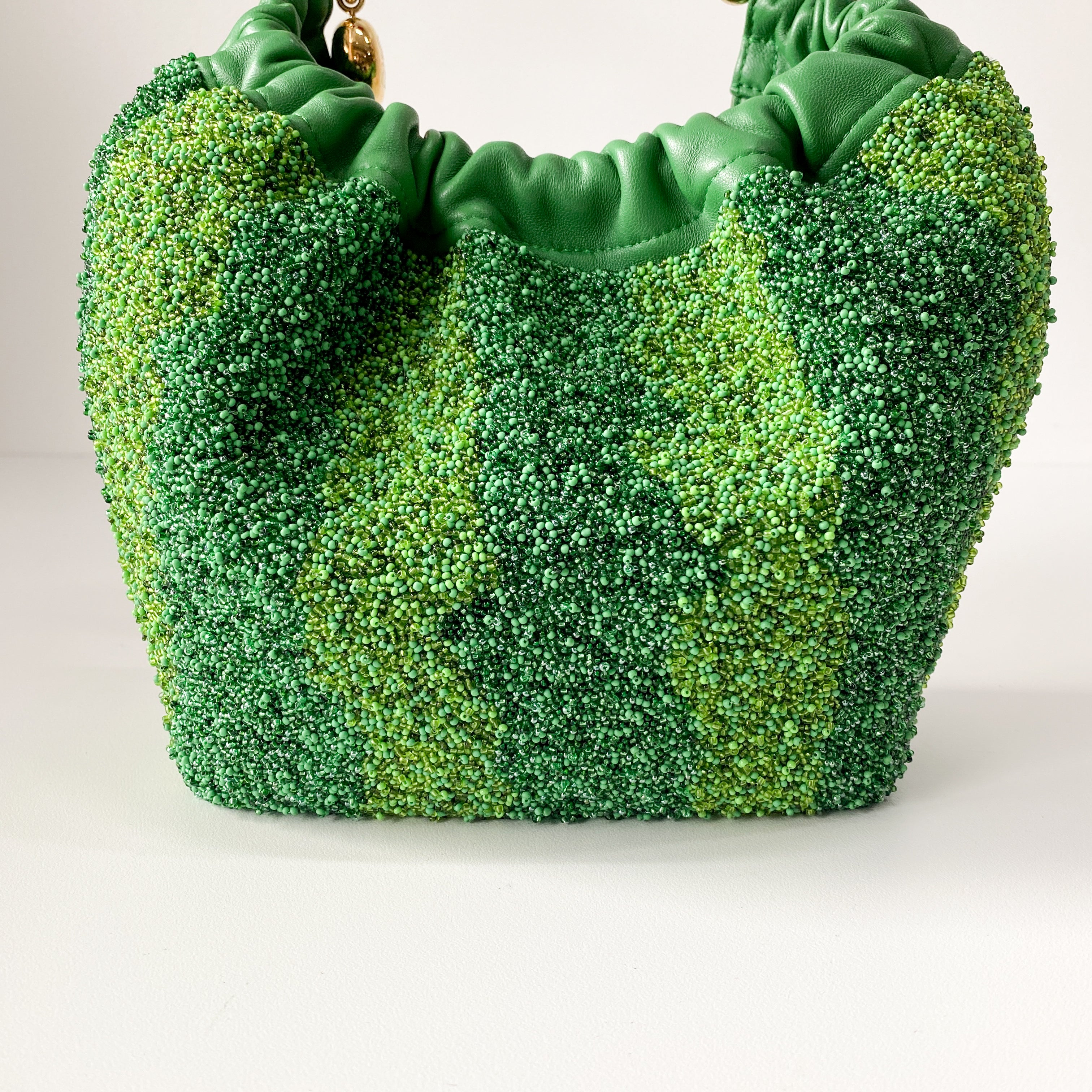 Squeeze Mini Green Leather Beaded Two Way Bag