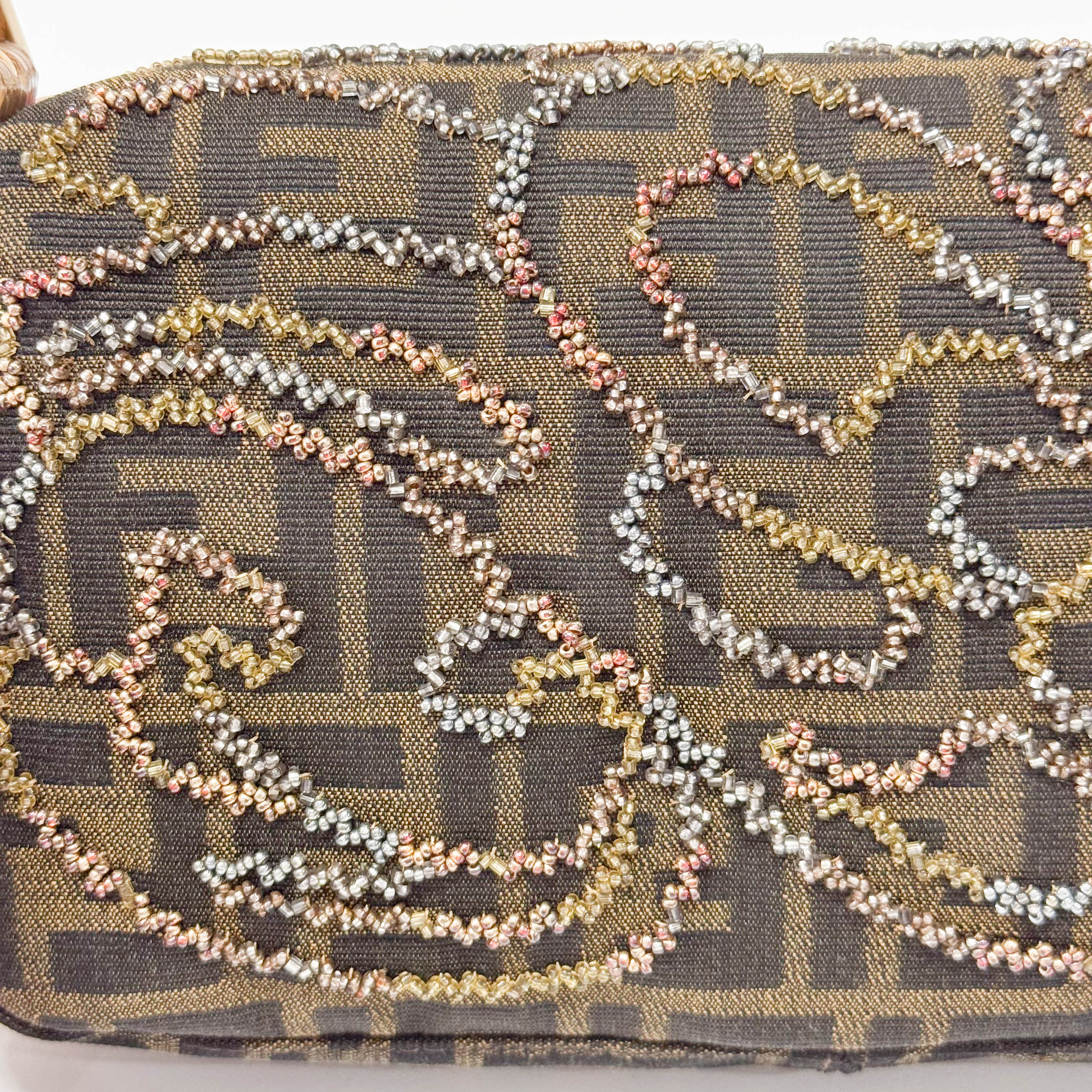 Zucca Baguette Brown Canvas Embroidery Shoulder Bag