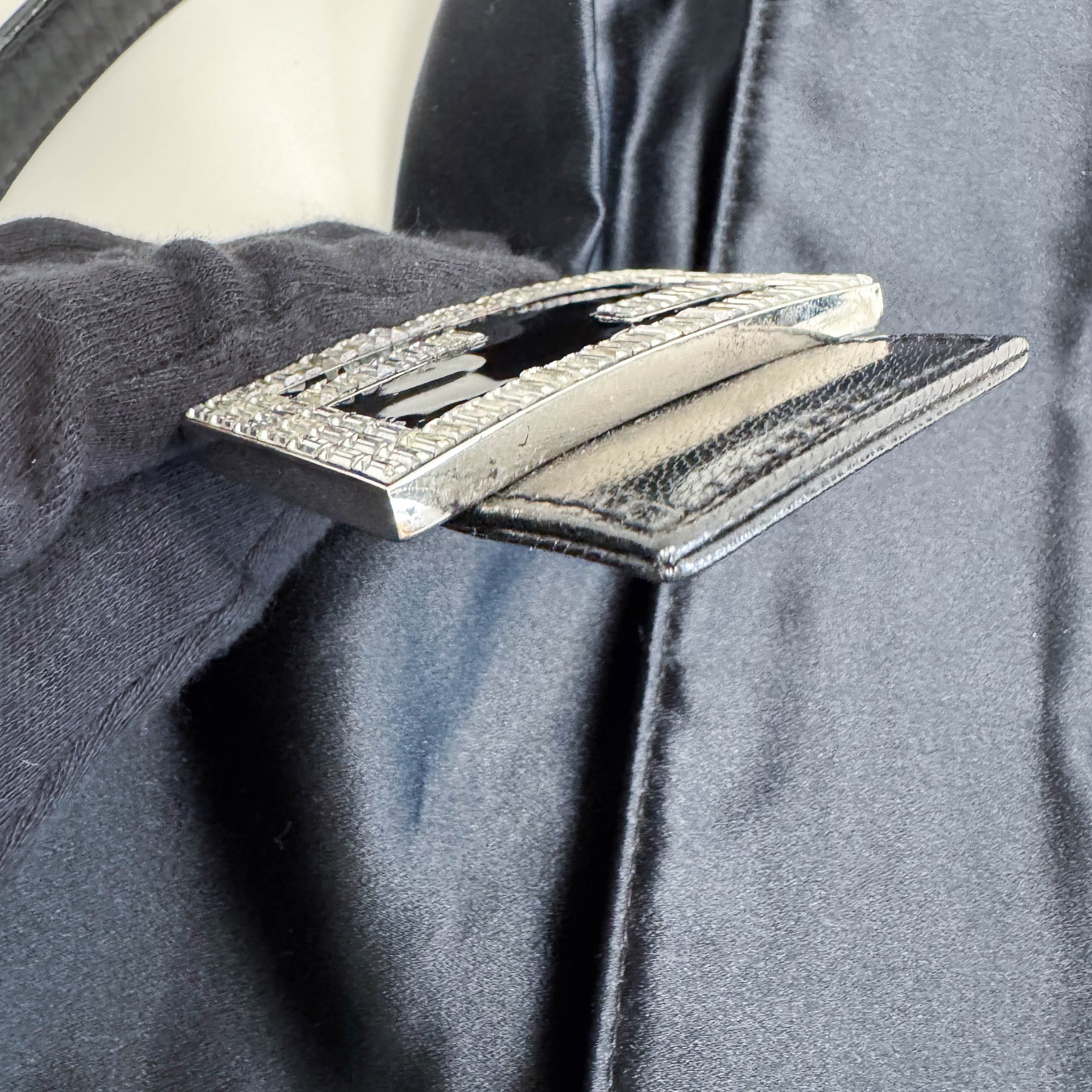 Baguette Black Satin Shoulder Bag with Rhinestone Hardware