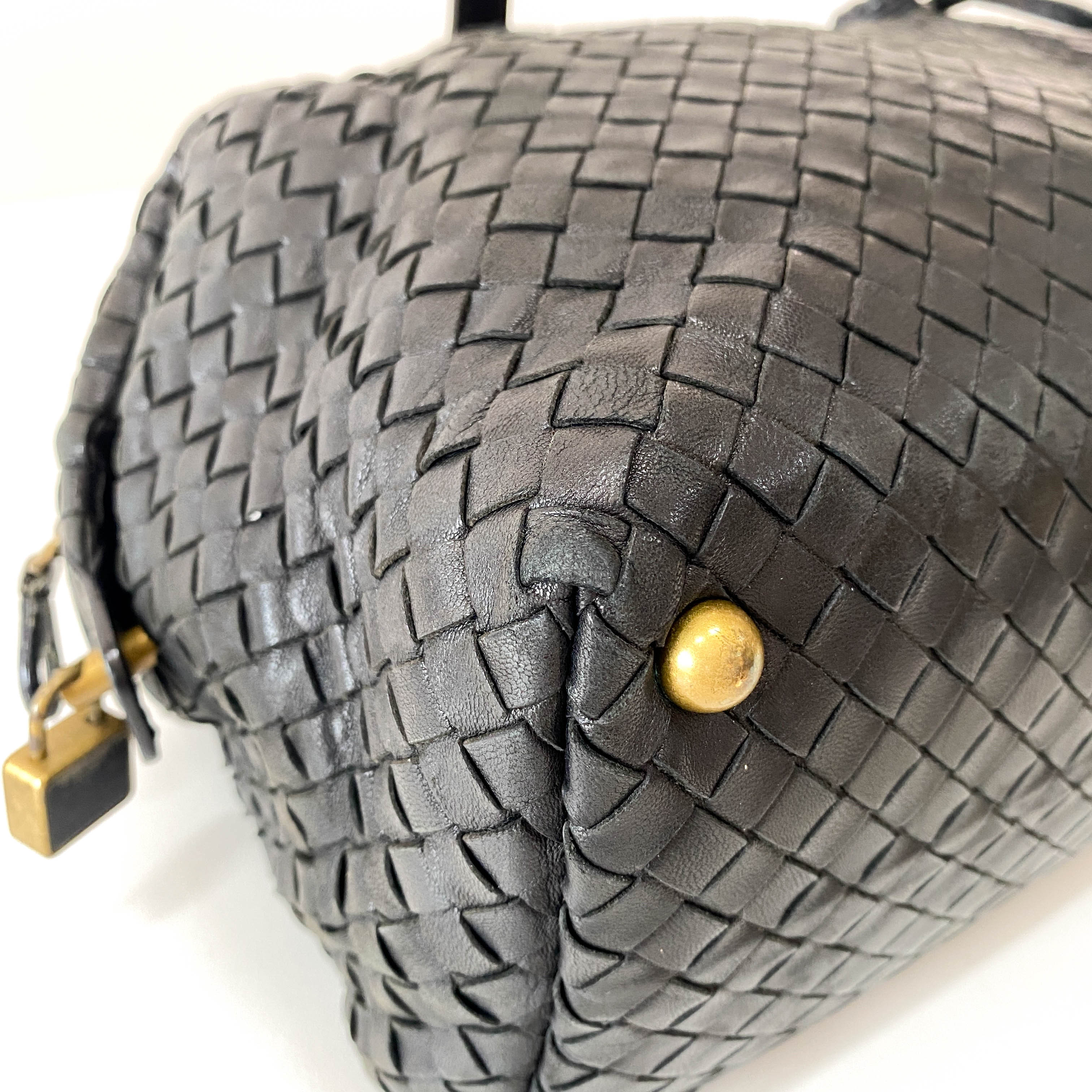 Intrecciato Black Leather Bowling Bag