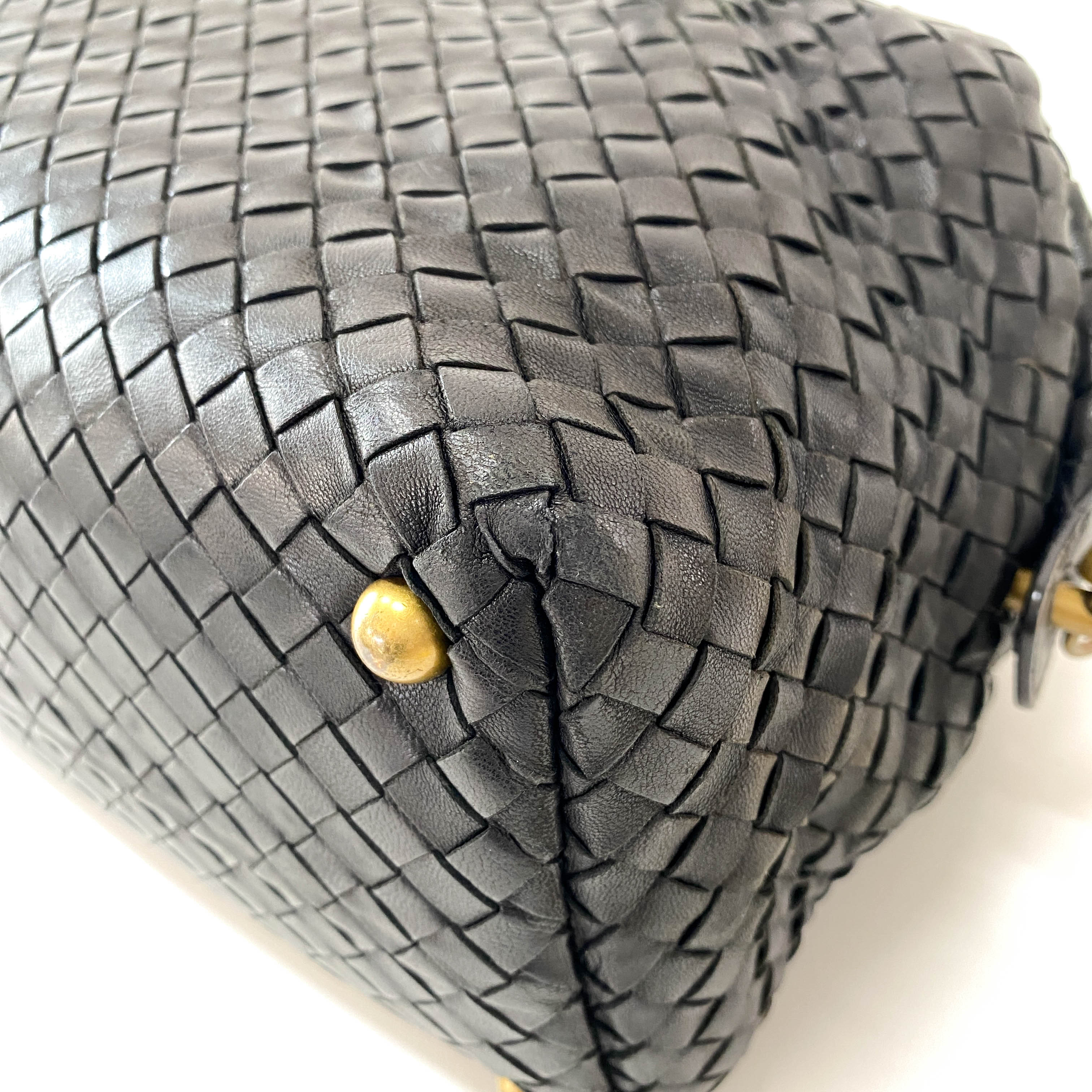 Intrecciato Black Leather Bowling Bag