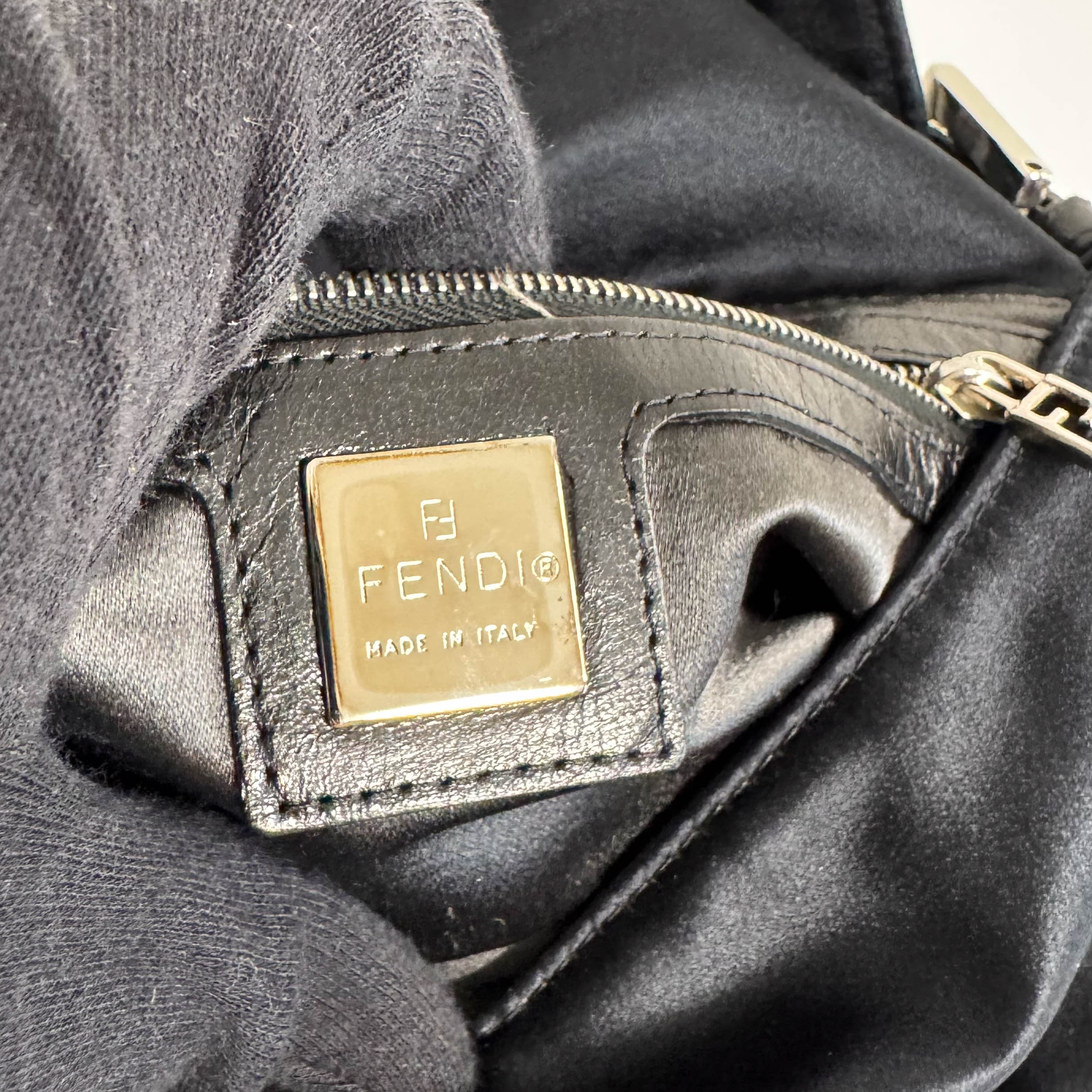 Baguette Black Satin Shoulder Bag with Rhinestone Hardware