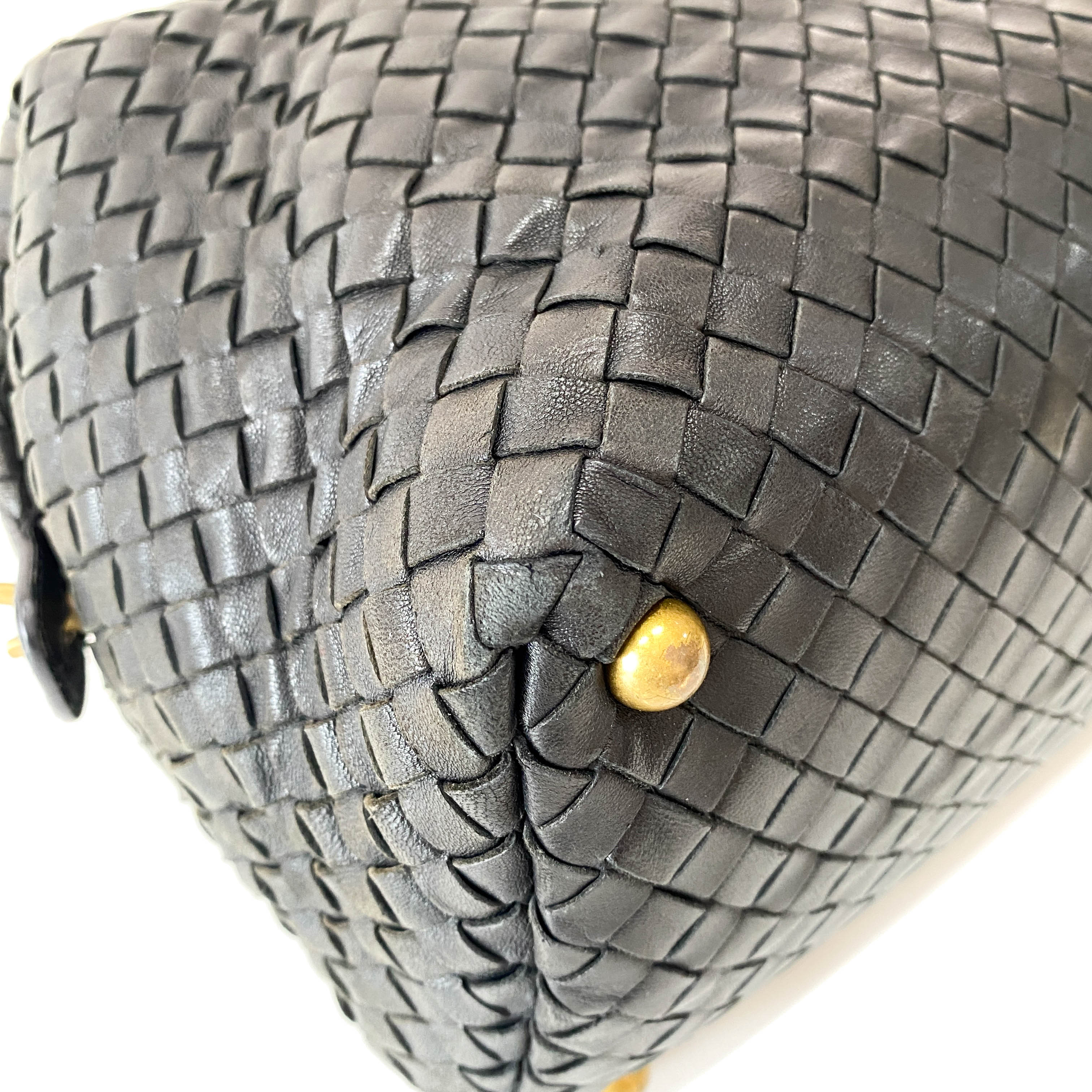 Intrecciato Black Leather Bowling Bag