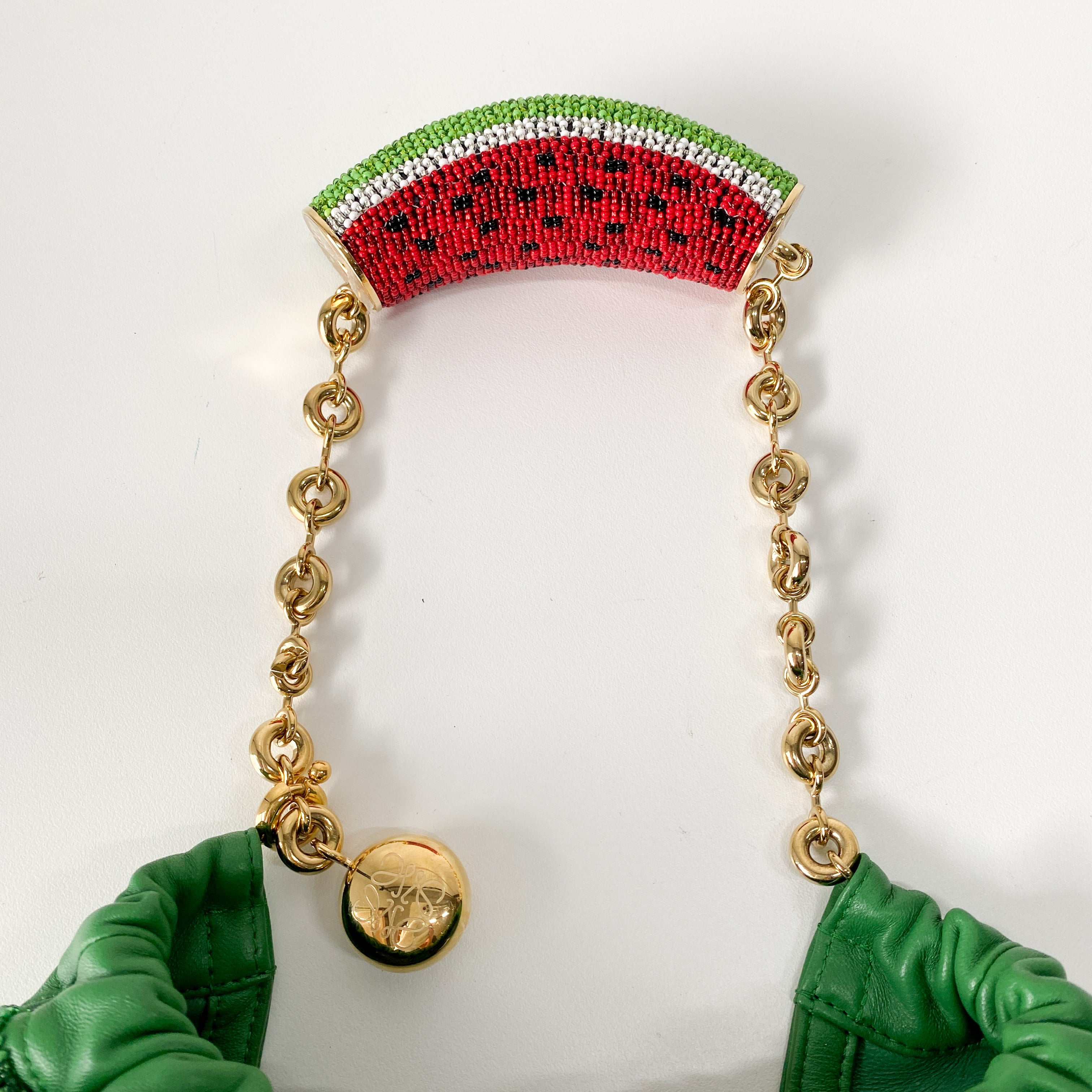 Squeeze Mini Green Leather Beaded Two Way Bag