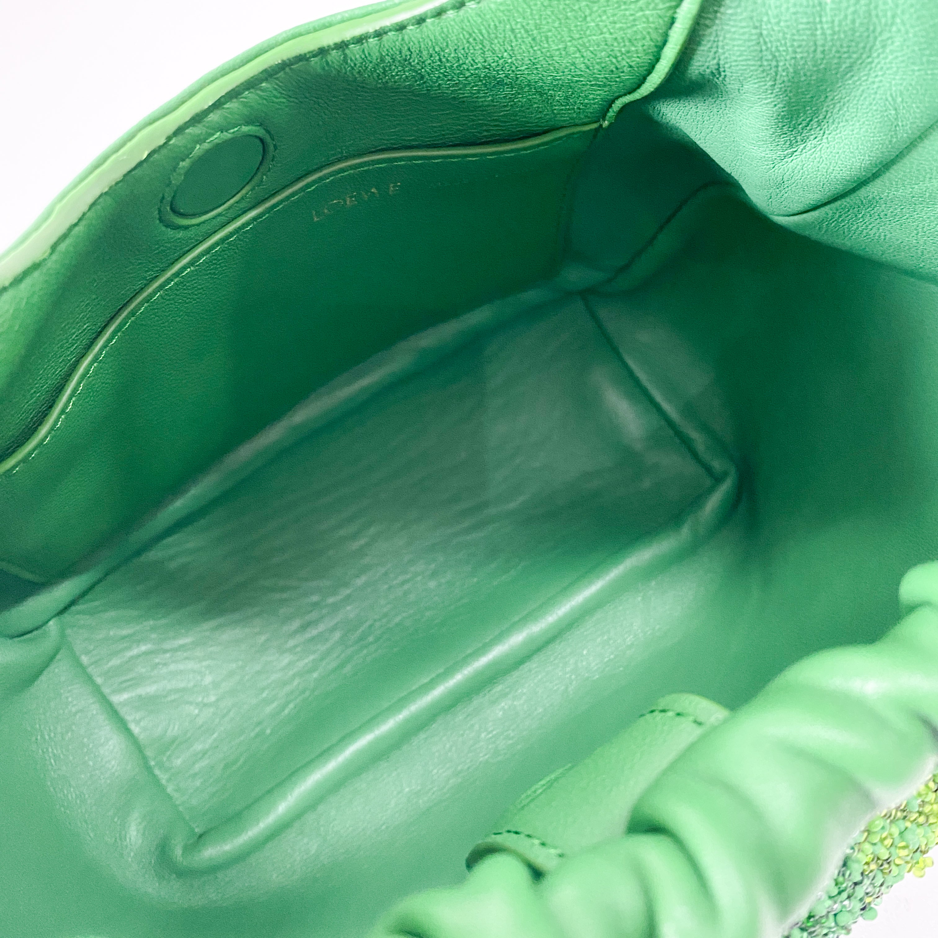 Squeeze Mini Green Leather Beaded Two Way Bag