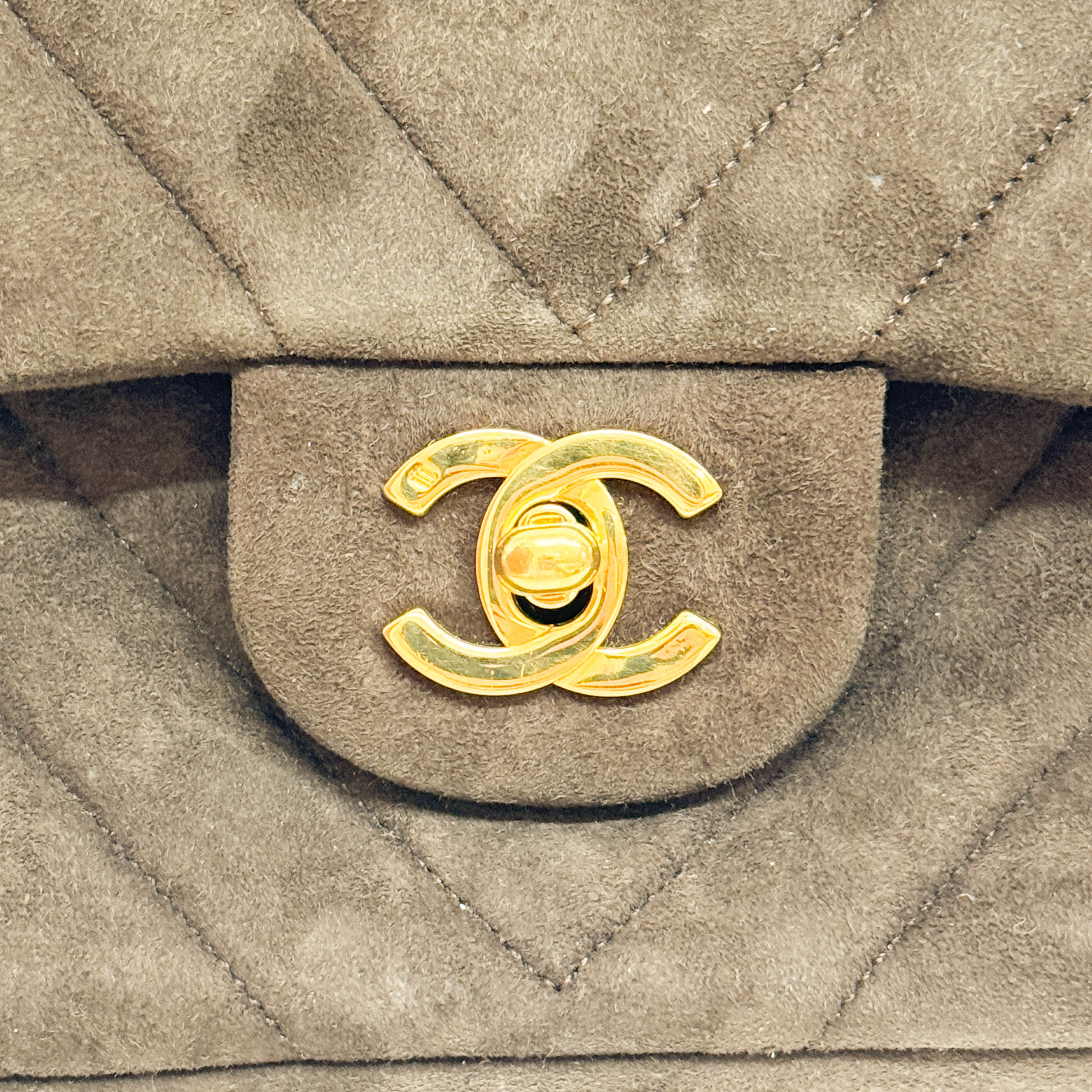 Chevron Classic Double Flap Brown Suede Double Chain Shoulder Bag