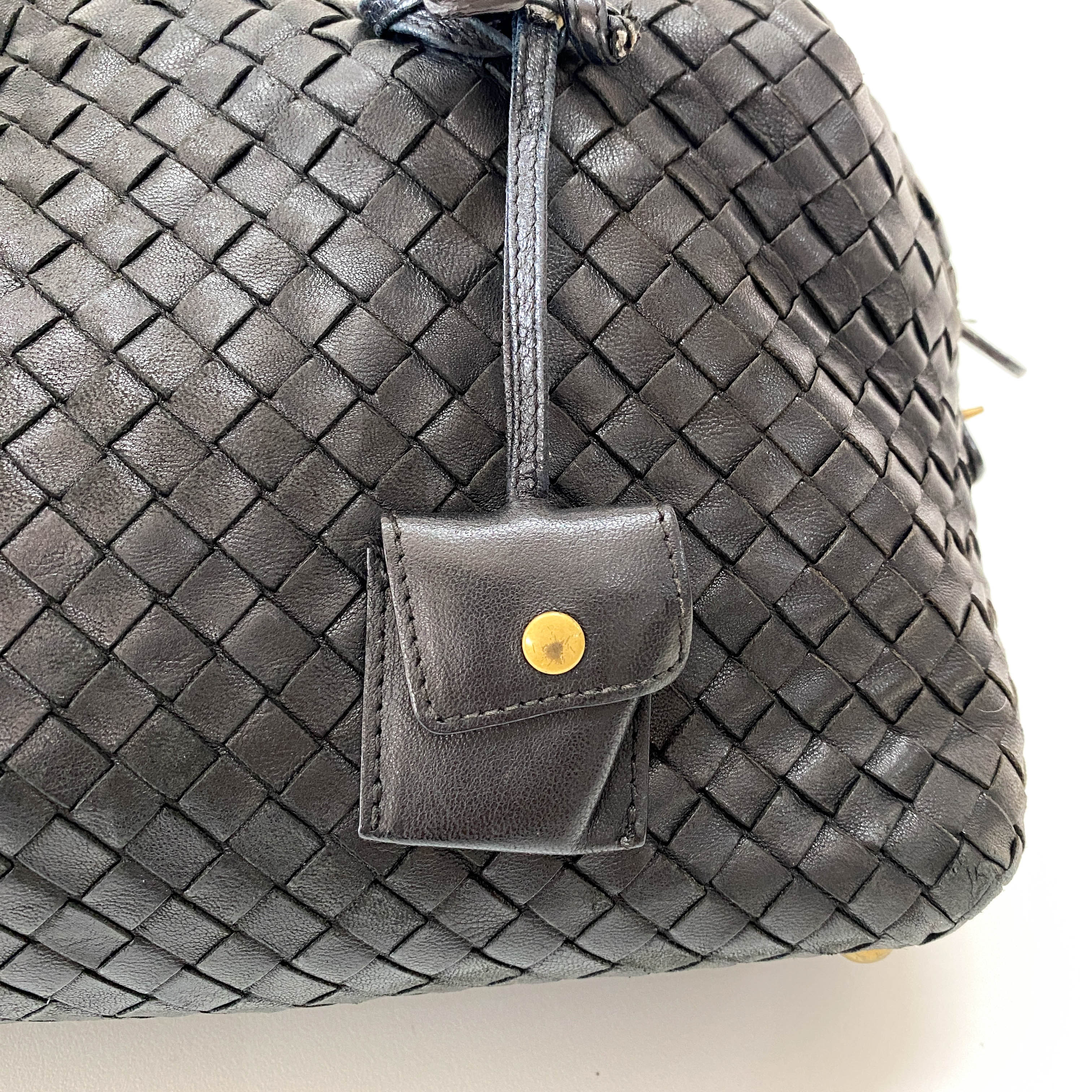 Intrecciato Black Leather Bowling Bag