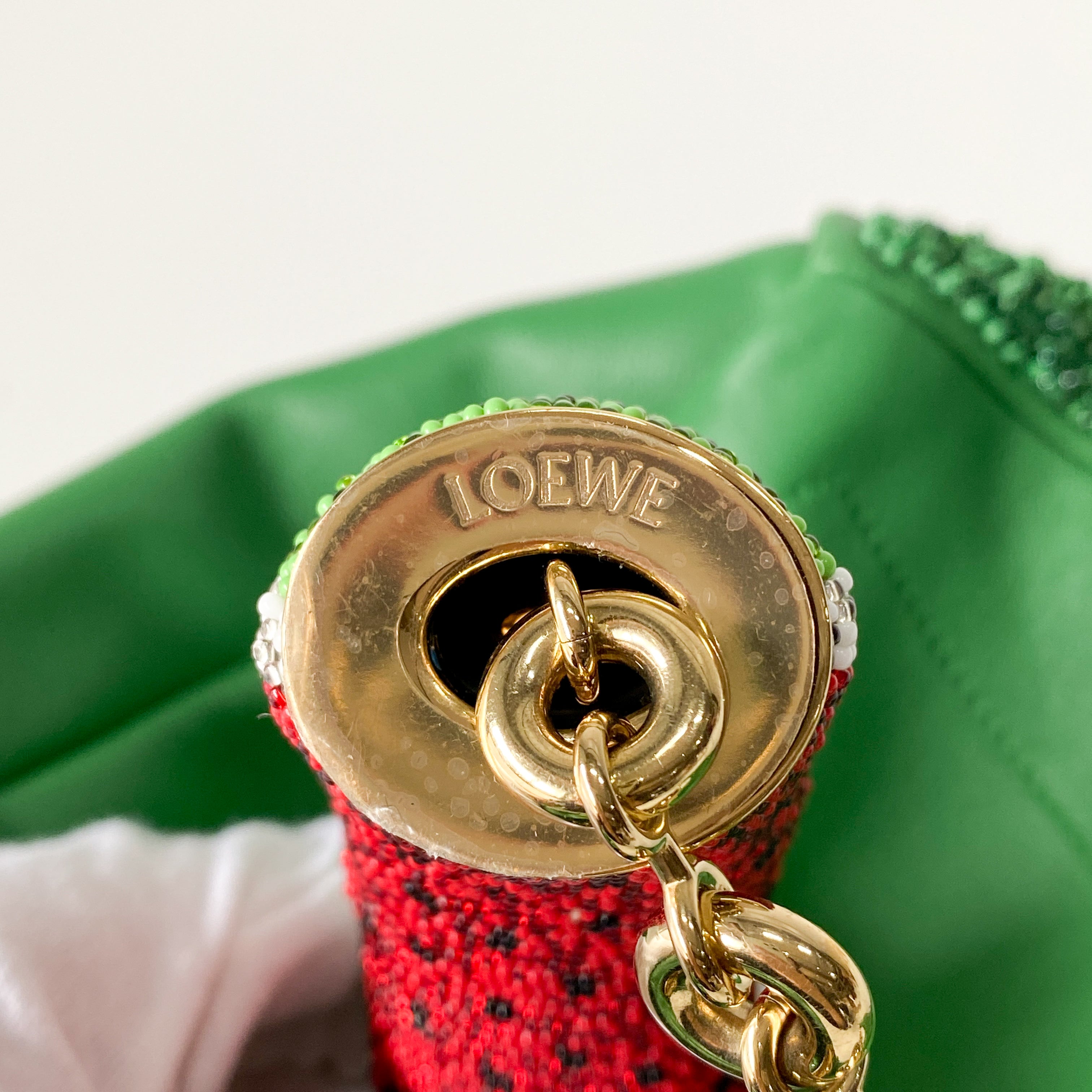 Squeeze Mini Green Leather Beaded Two Way Bag