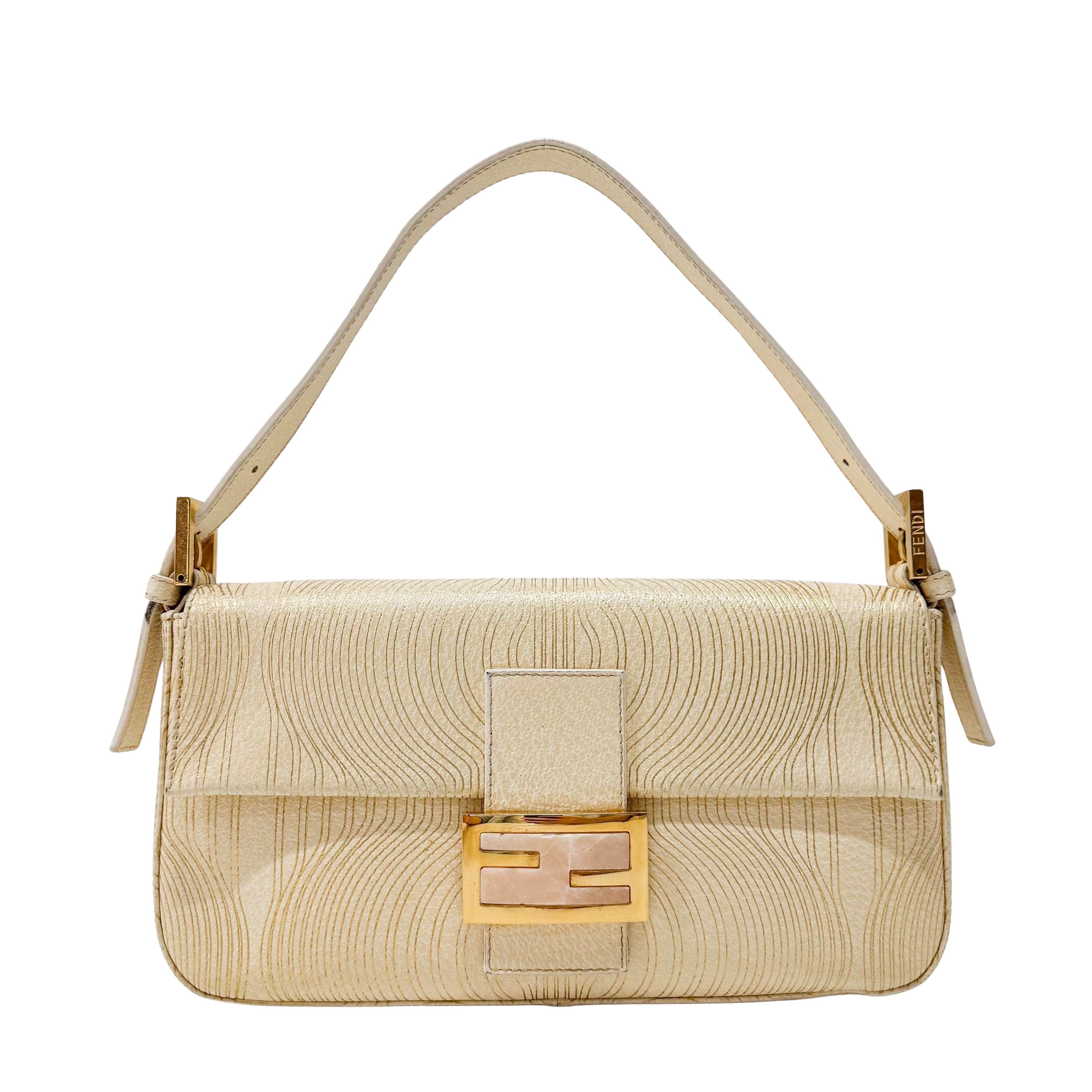 Baguette Beige Leather Shoulder Bag