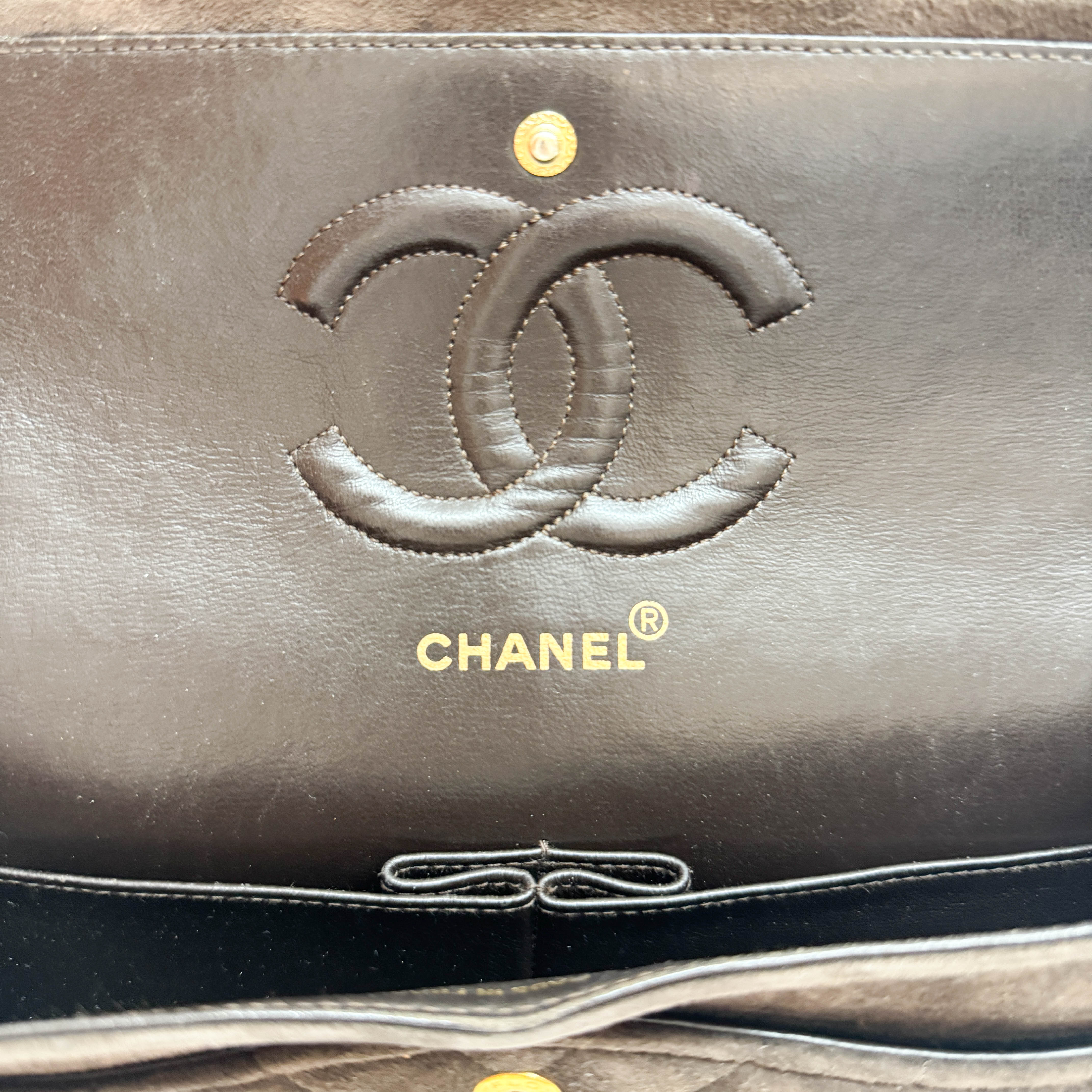 Chevron Classic Double Flap Brown Suede Double Chain Shoulder Bag