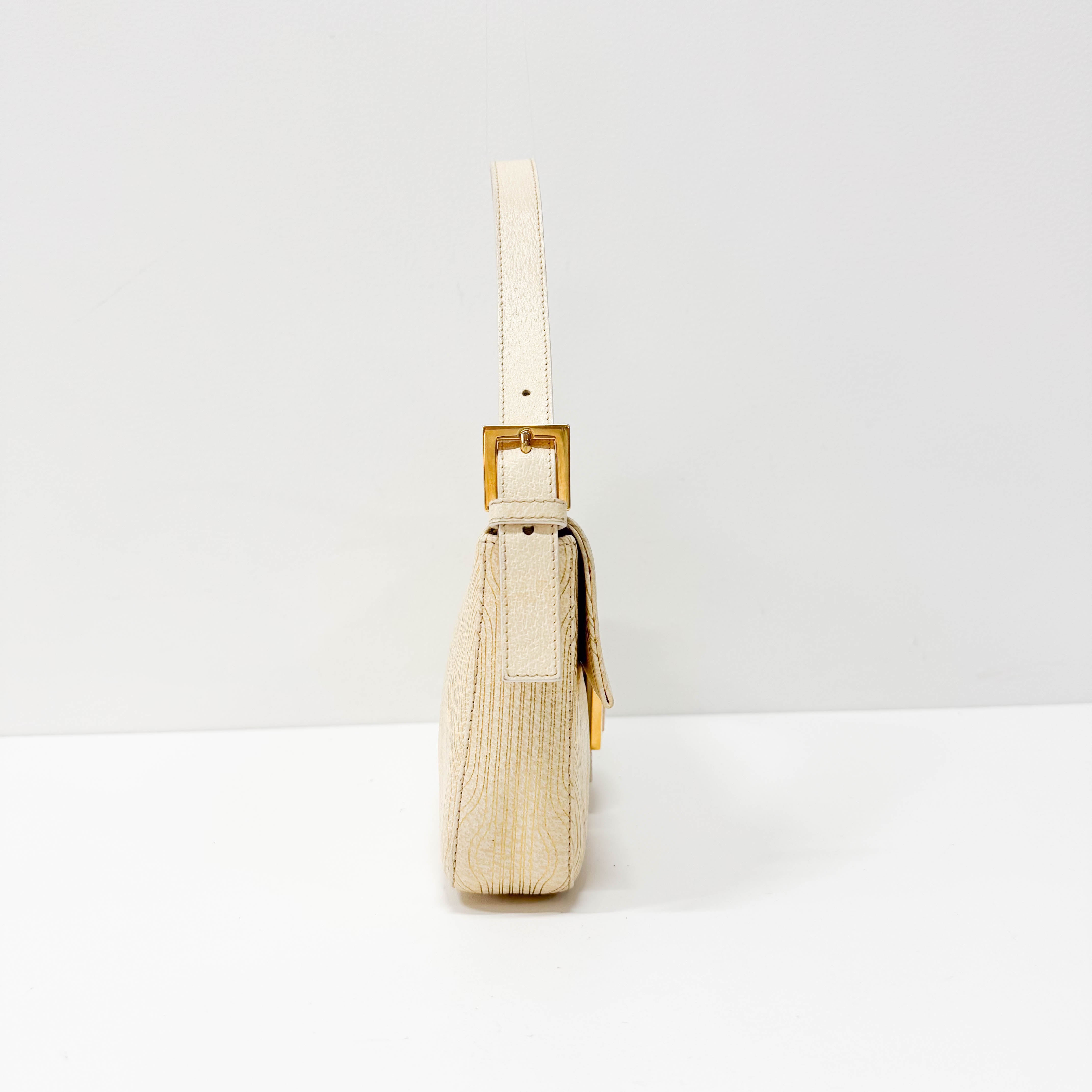 Baguette Beige Leather Shoulder Bag