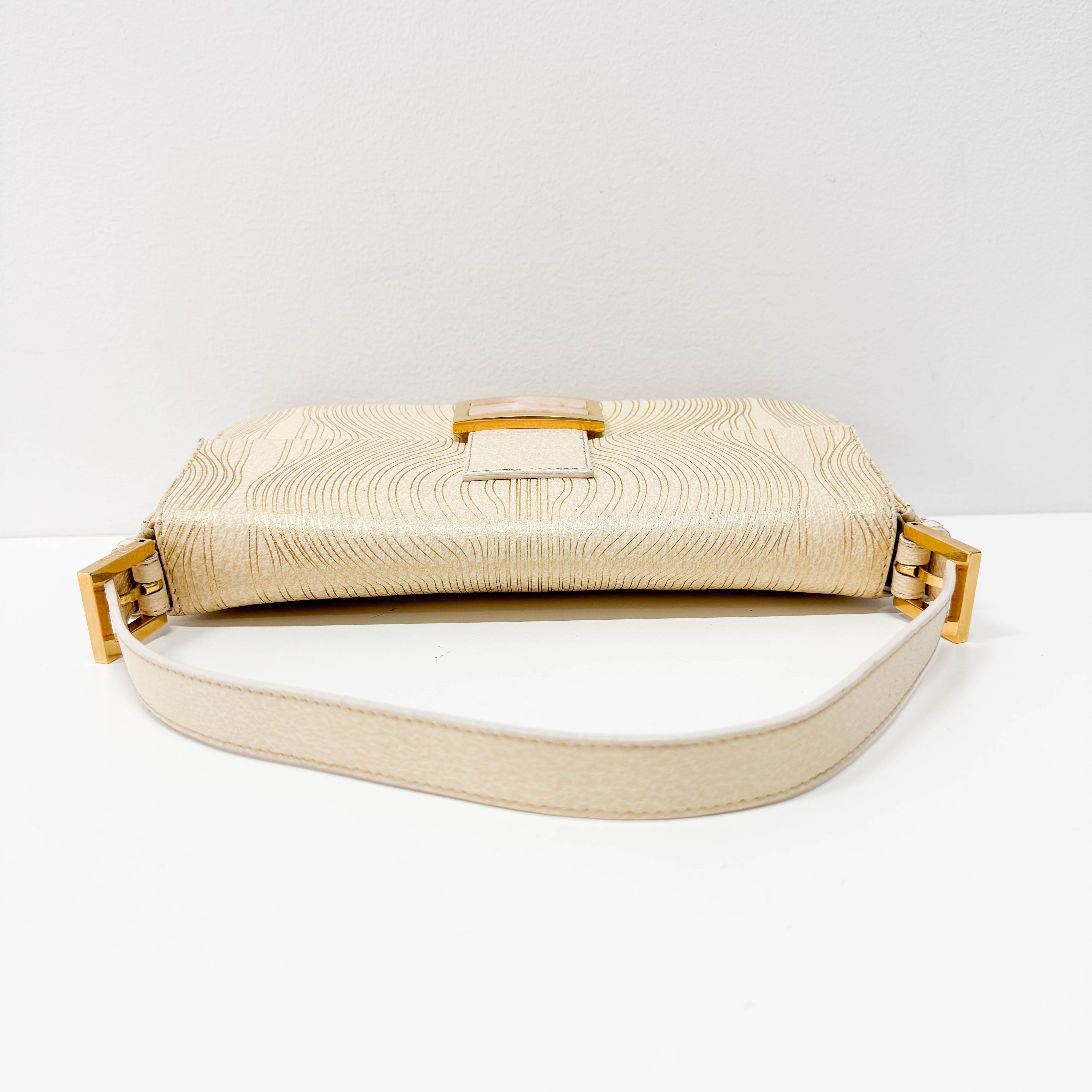 Baguette Beige Leather Shoulder Bag